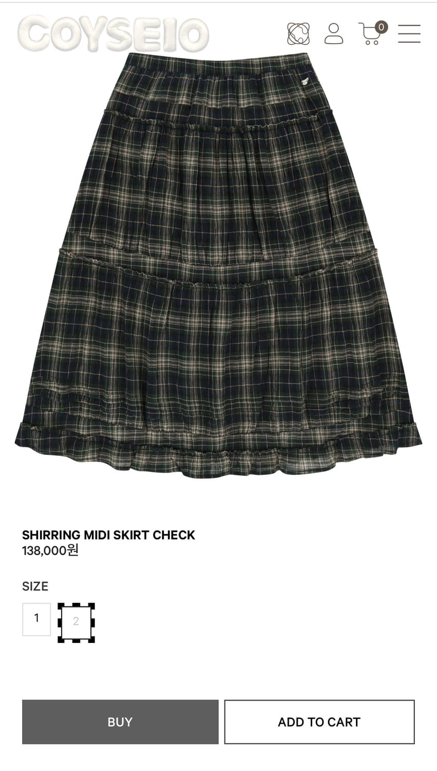 코이세이오 셔링 미디 스커트 체크 1사이즈 상품이미지1