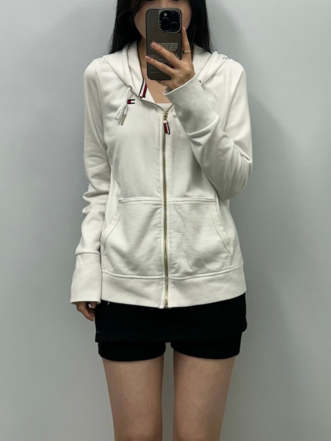 타미힐피거 자수로고 화이트 후드집업 상품이미지1