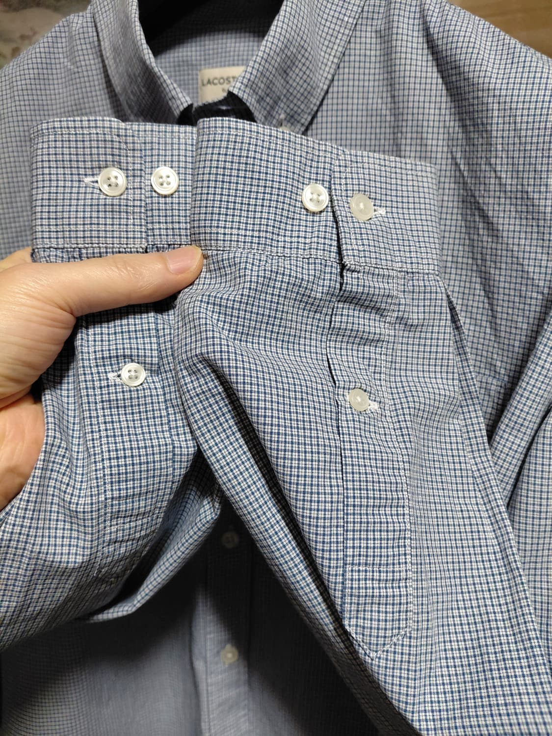 [라코스테]슬림핏 포플린 라이트블루 체크셔츠 42(105)사이즈 상품이미지8