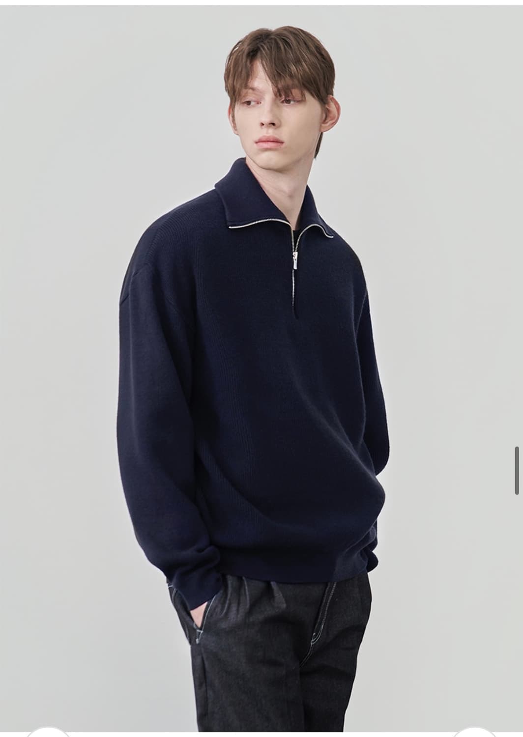 (XL) 드로우핏 오버사이즈 하프 집업 카라 울 니트 NAVY 판매 상품이미지7