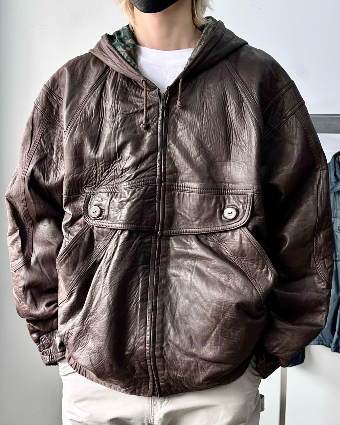 Deubo 램스킨 후드 봄버 레더 자켓 상품이미지1