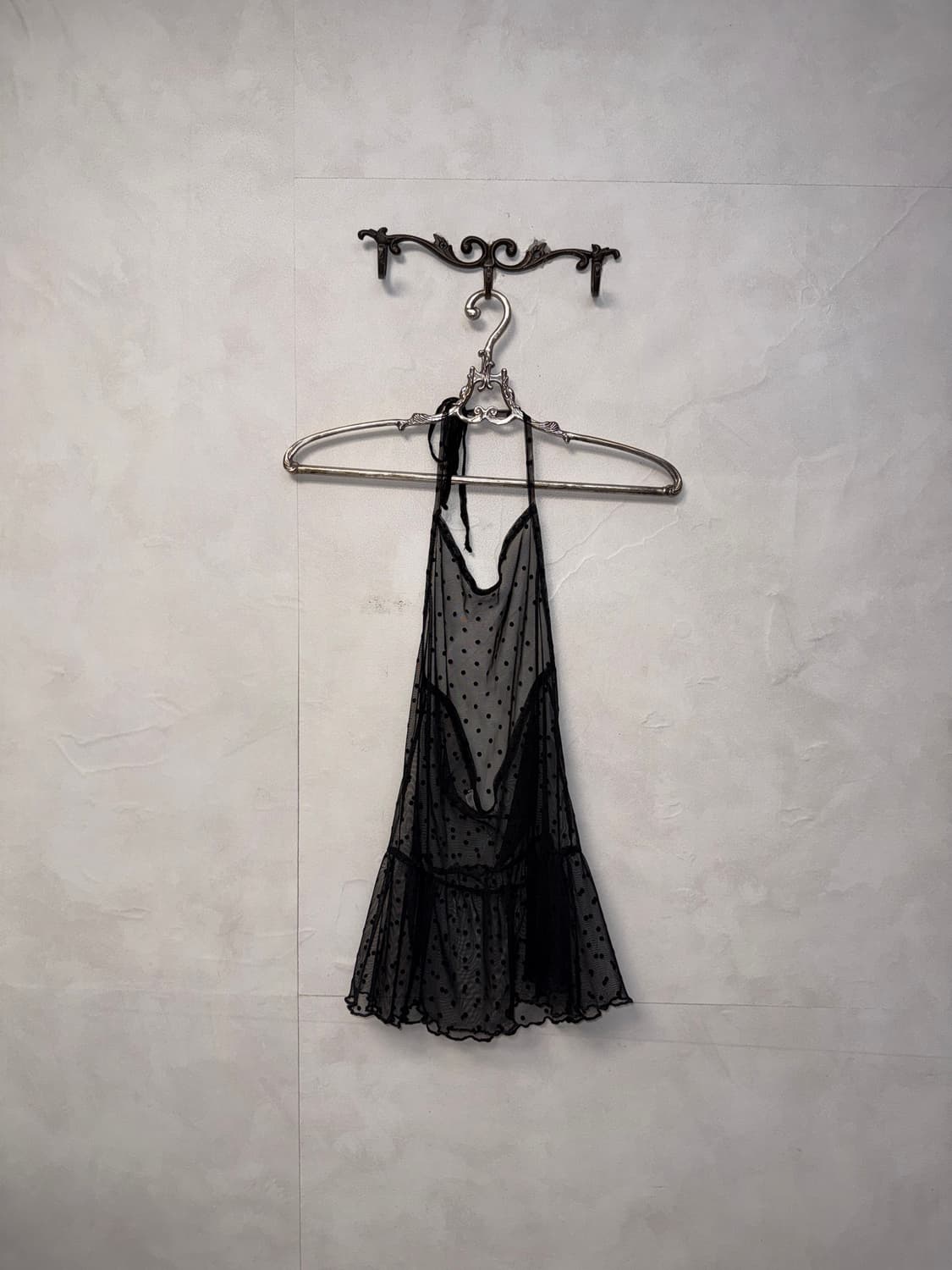 Black dot seethrough mesh halter 슬리브리스 상품이미지4