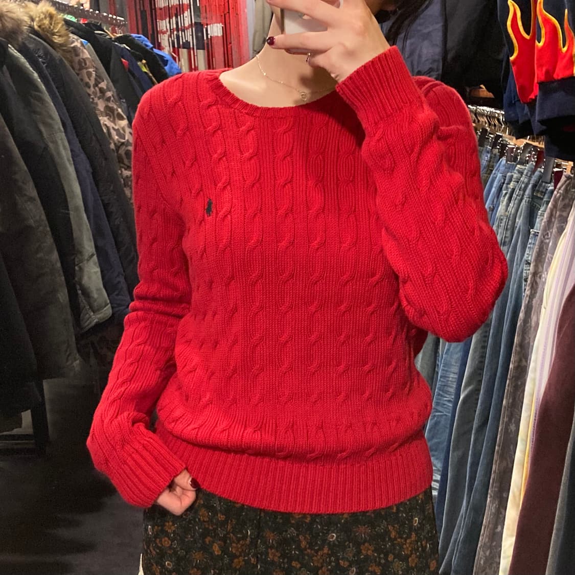 [IM] 폴로 랄프로렌 라운드넥 케이블 니트 레드  상품이미지1