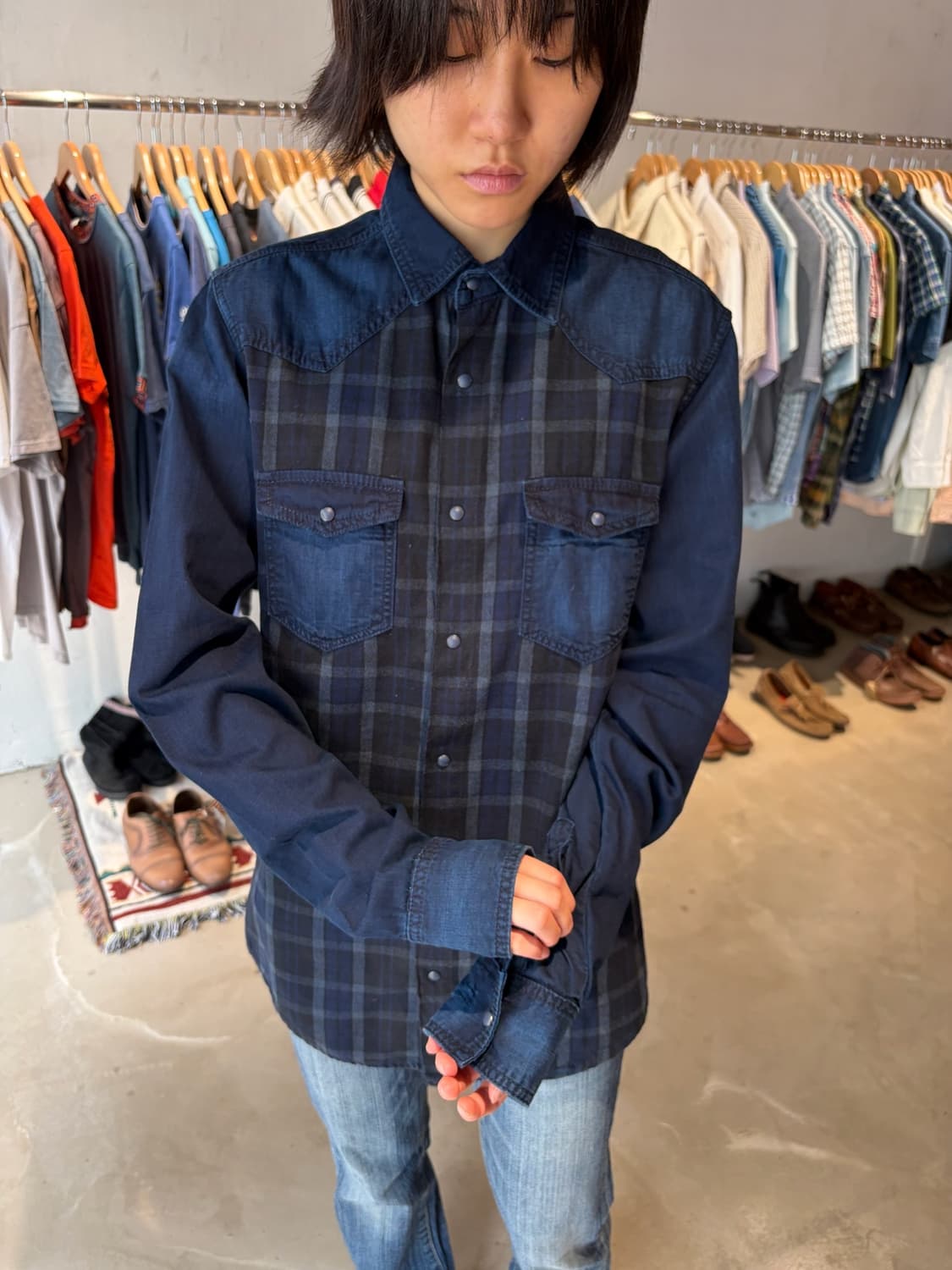 ZARA MAN 데님 컬렉션 체크 남방 M 상품이미지1