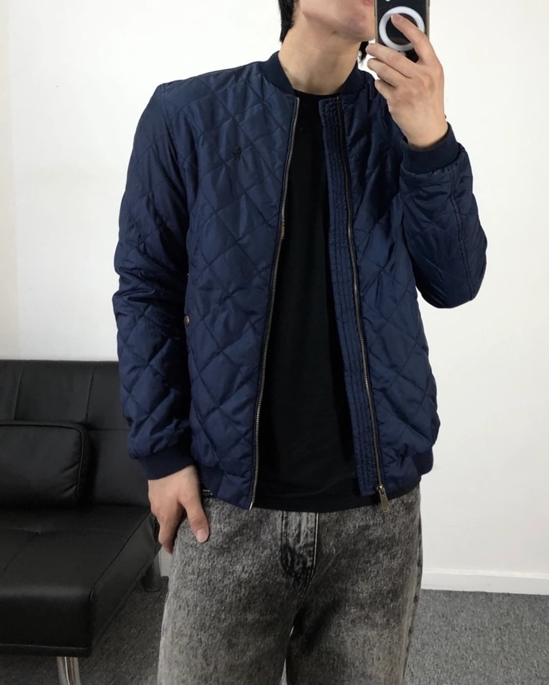 폴로 정품 퀼팅 경량자켓 네이비 톤온톤로고 상품이미지1
