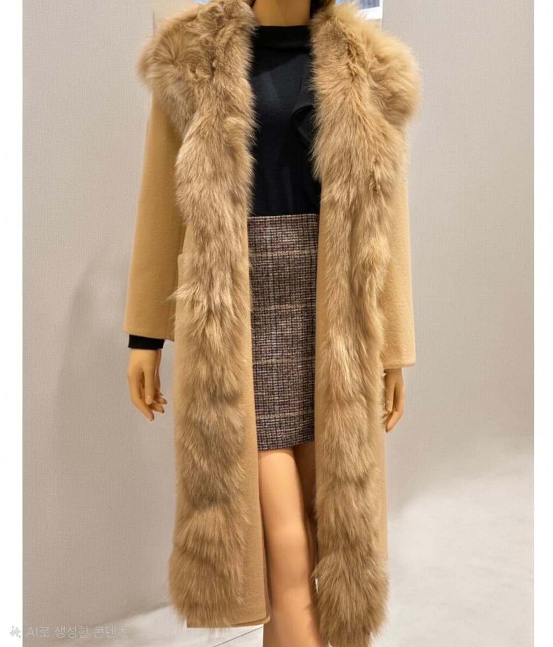 [55]에고이스트 모직 폭스퍼 롱 후드 코트 상품이미지2