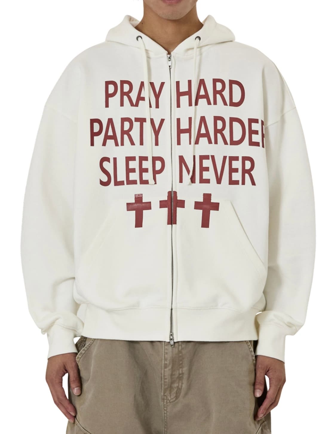PRAY HARD HOODIE ZIP UP - WHITE 상품이미지1