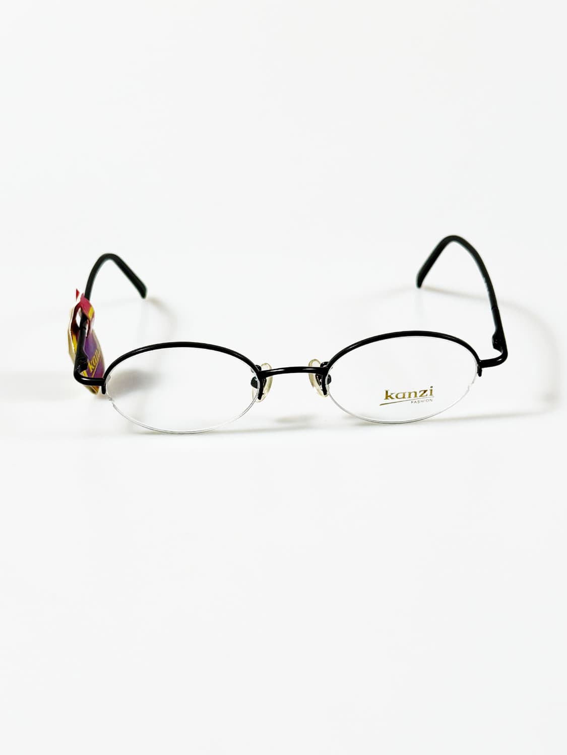 KANZI FASHION 블랙 오벌 반무테 메탈 빈티지 안경 상품이미지1