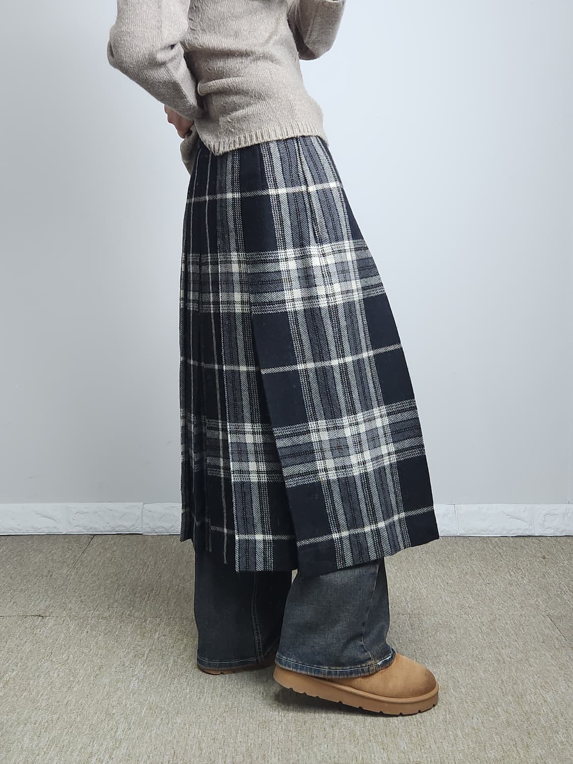 플리츠 체크 울스커트 상품이미지4