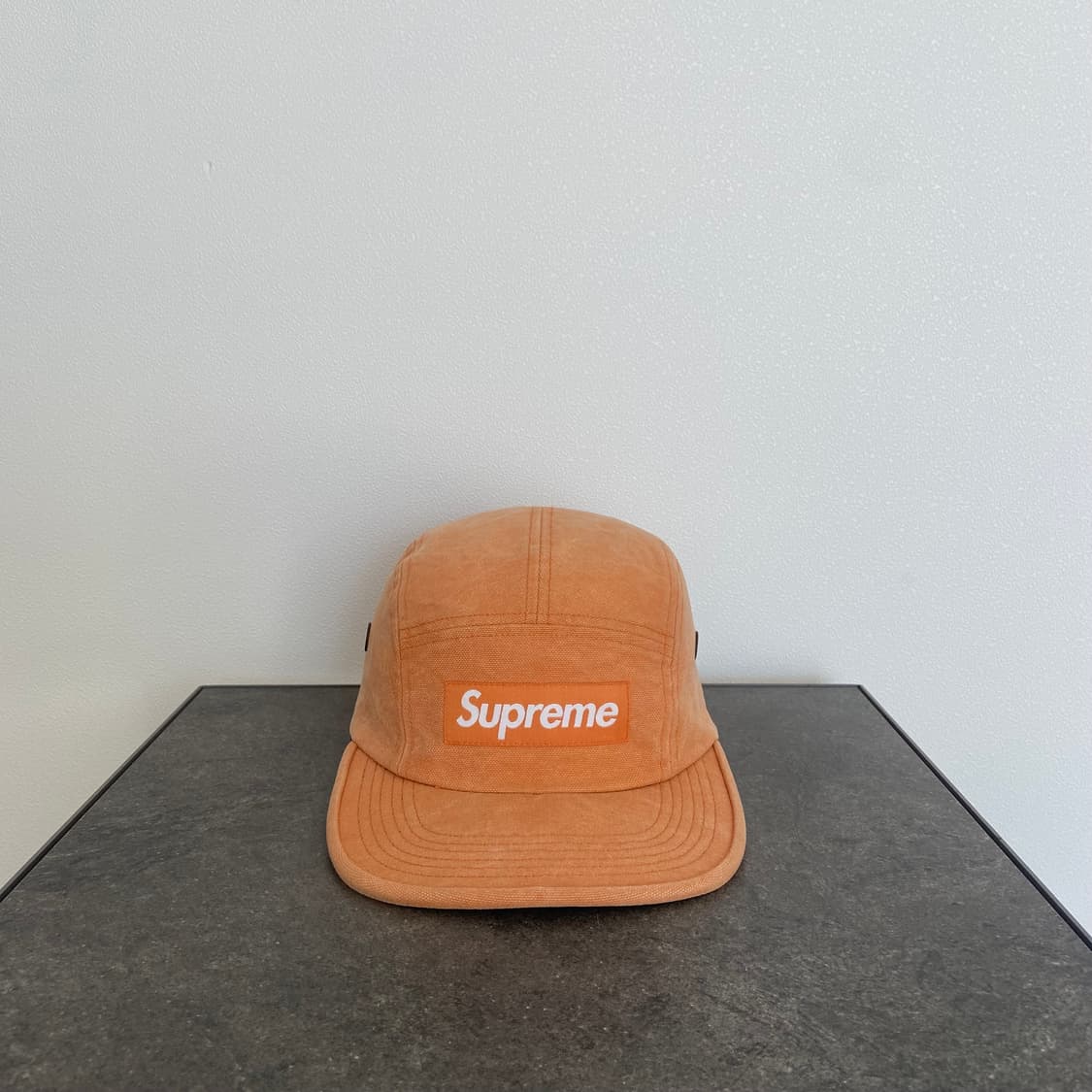 슈프림 스톤 워시드 오렌지 박스로고 캠프캡 모자 상품이미지1