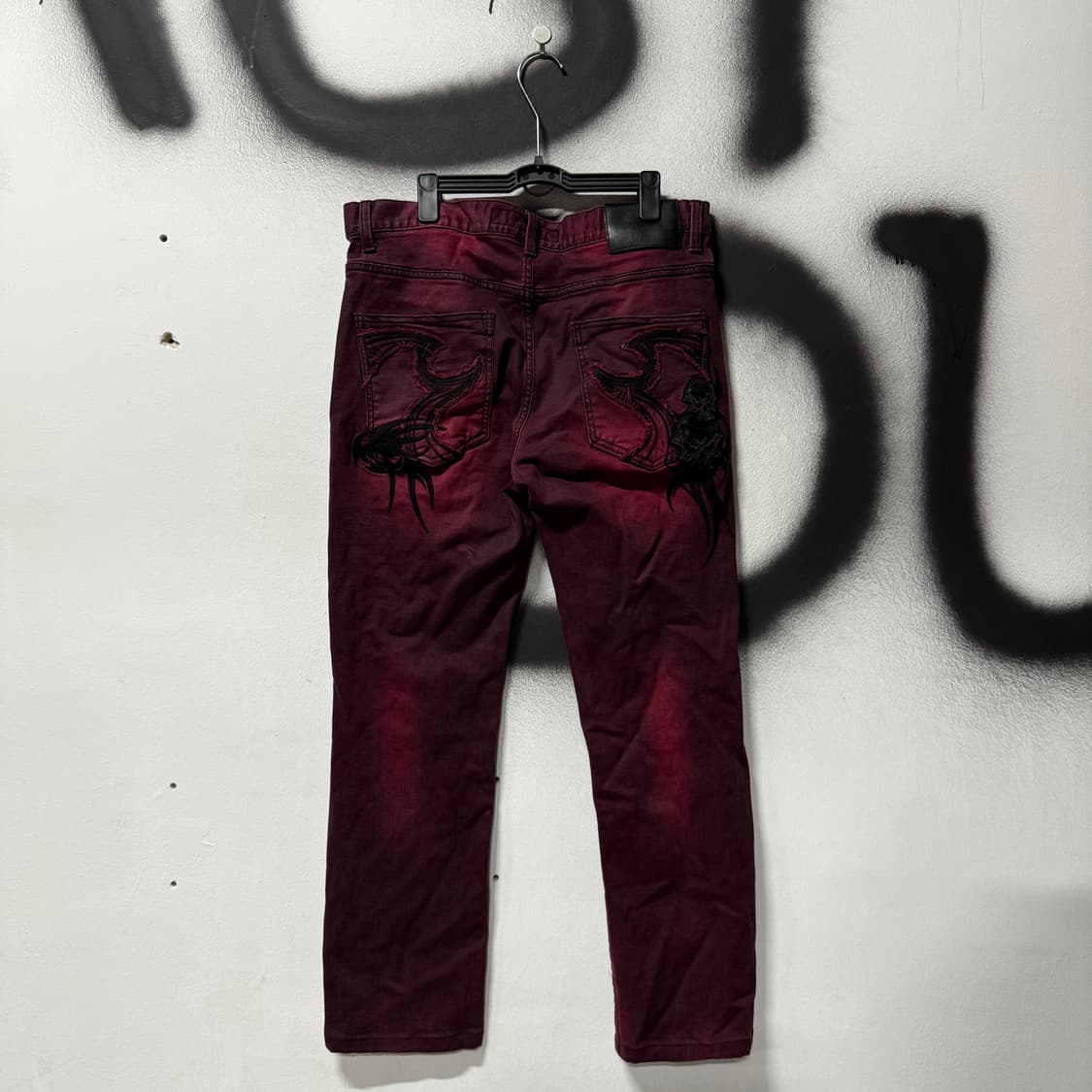VTG 빈티지 락 , 고스 펑크 멀티 스컬 레더 패치 바이커 데님 팬츠 상품이미지2
