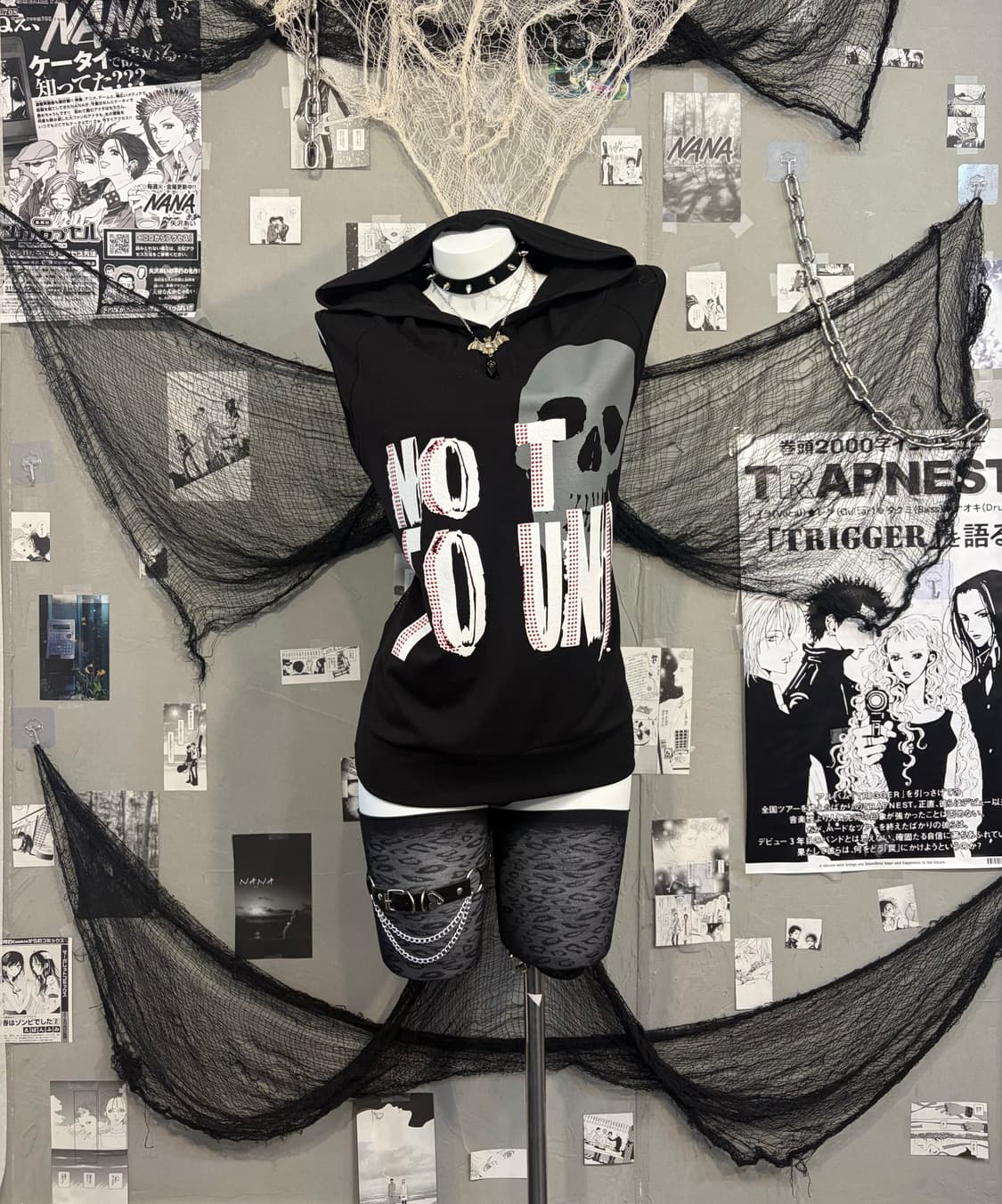 Y2K cubic skull back mesh overfit sleeve 상품이미지2