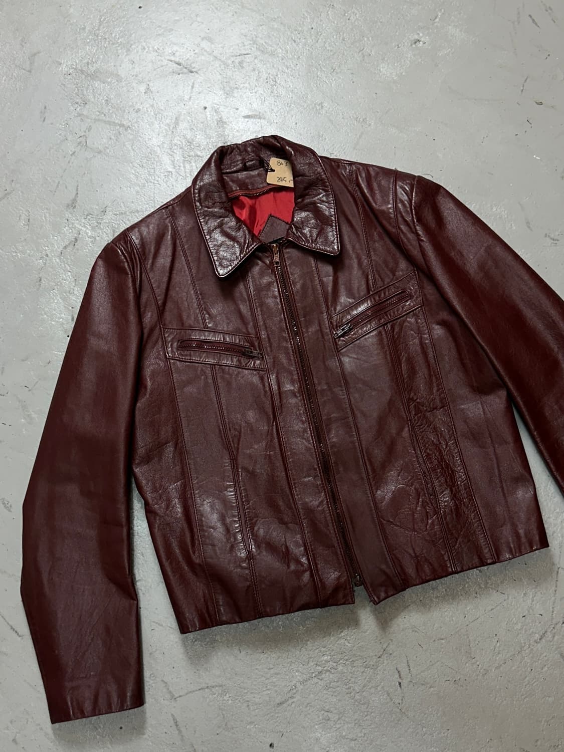 80's 빈티지 버건디 크롭 레더 자켓 파이트 클럽 타일러 더든 상품이미지5