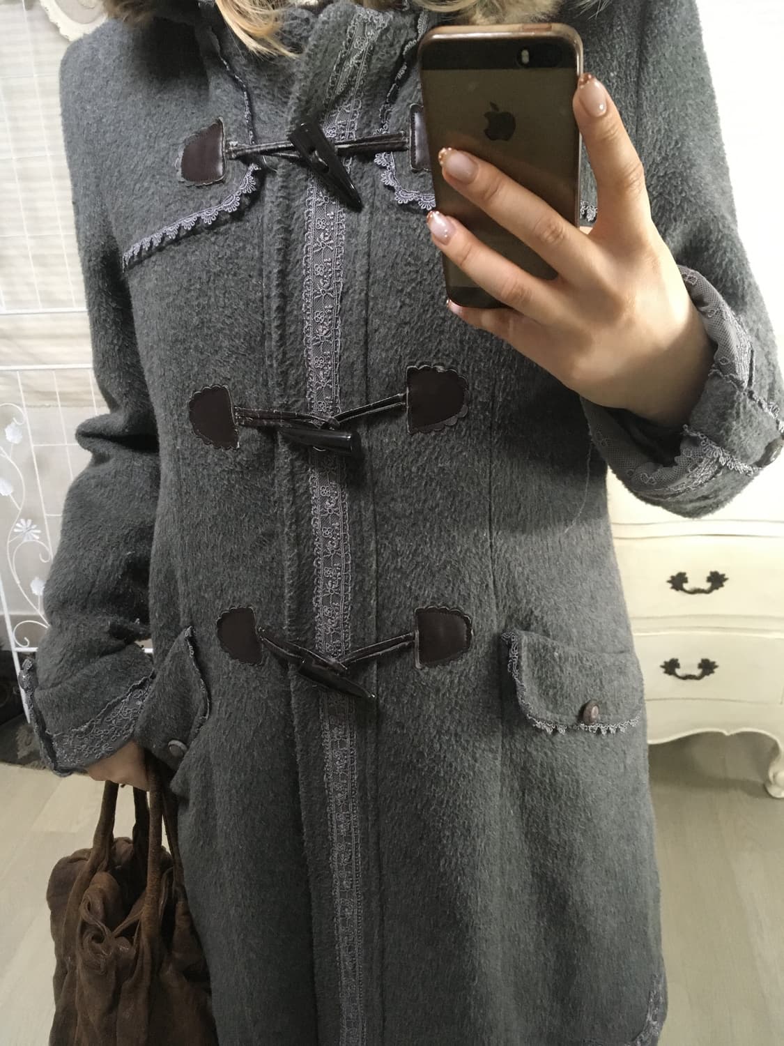 Axe Femme 후드 퍼 떡볶이 코트 그레이 상품이미지7