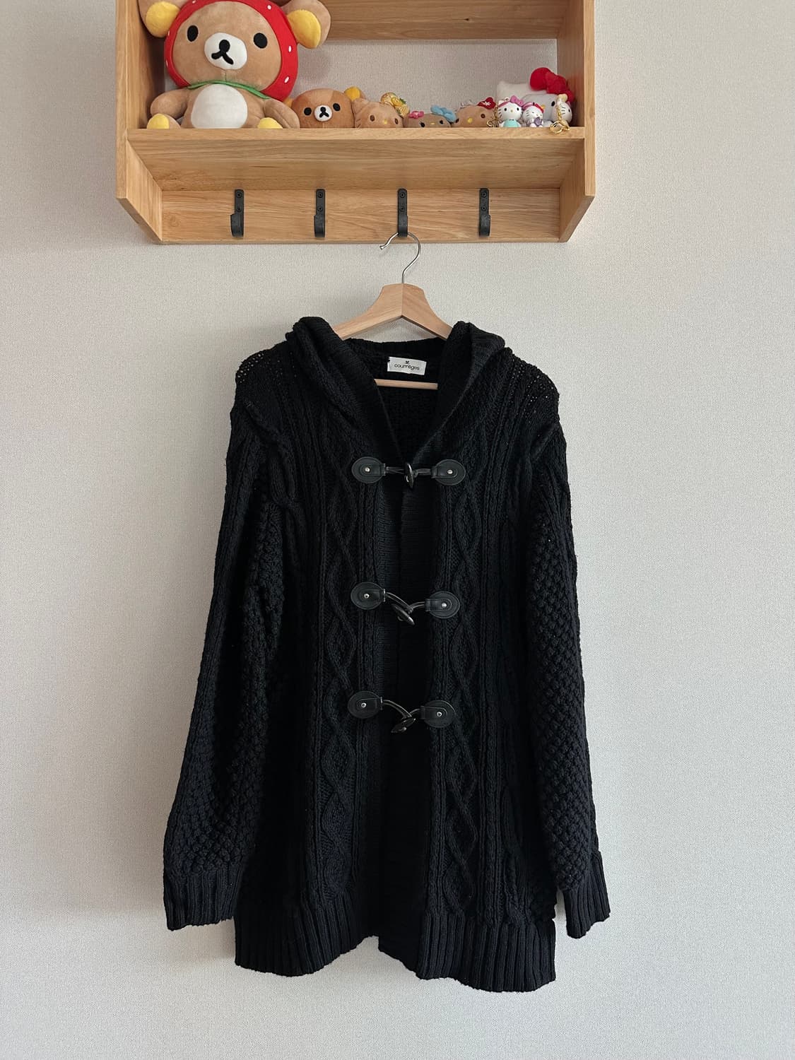 jpn 꾸레쥬 니트 후드가디건 더플 후드 니트가디건 떡볶이가디건 블랙 상품이미지1