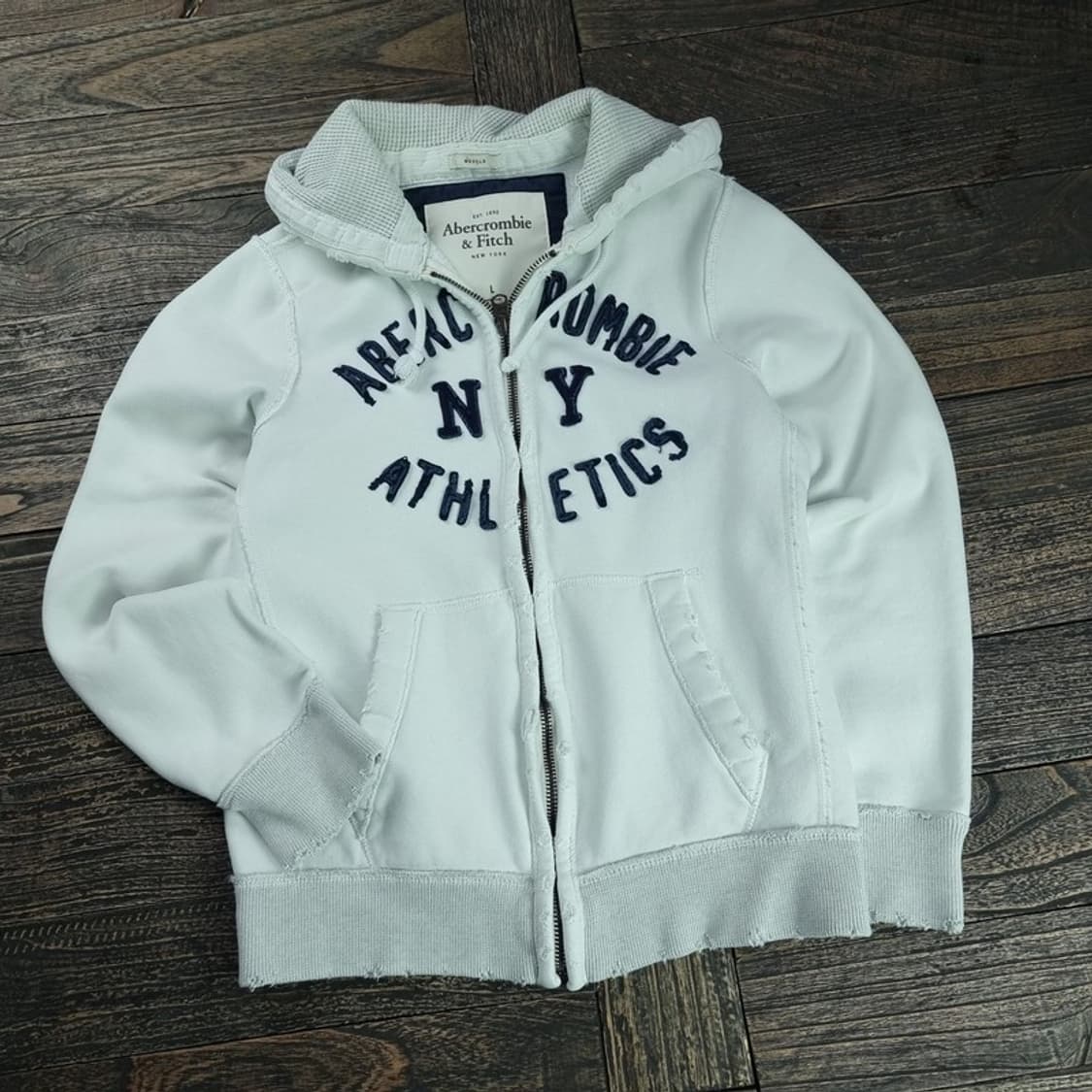 [아베크롬비] Y2K 빈티지 로고 패치 화이트 후드 집업 M18845 상품이미지1