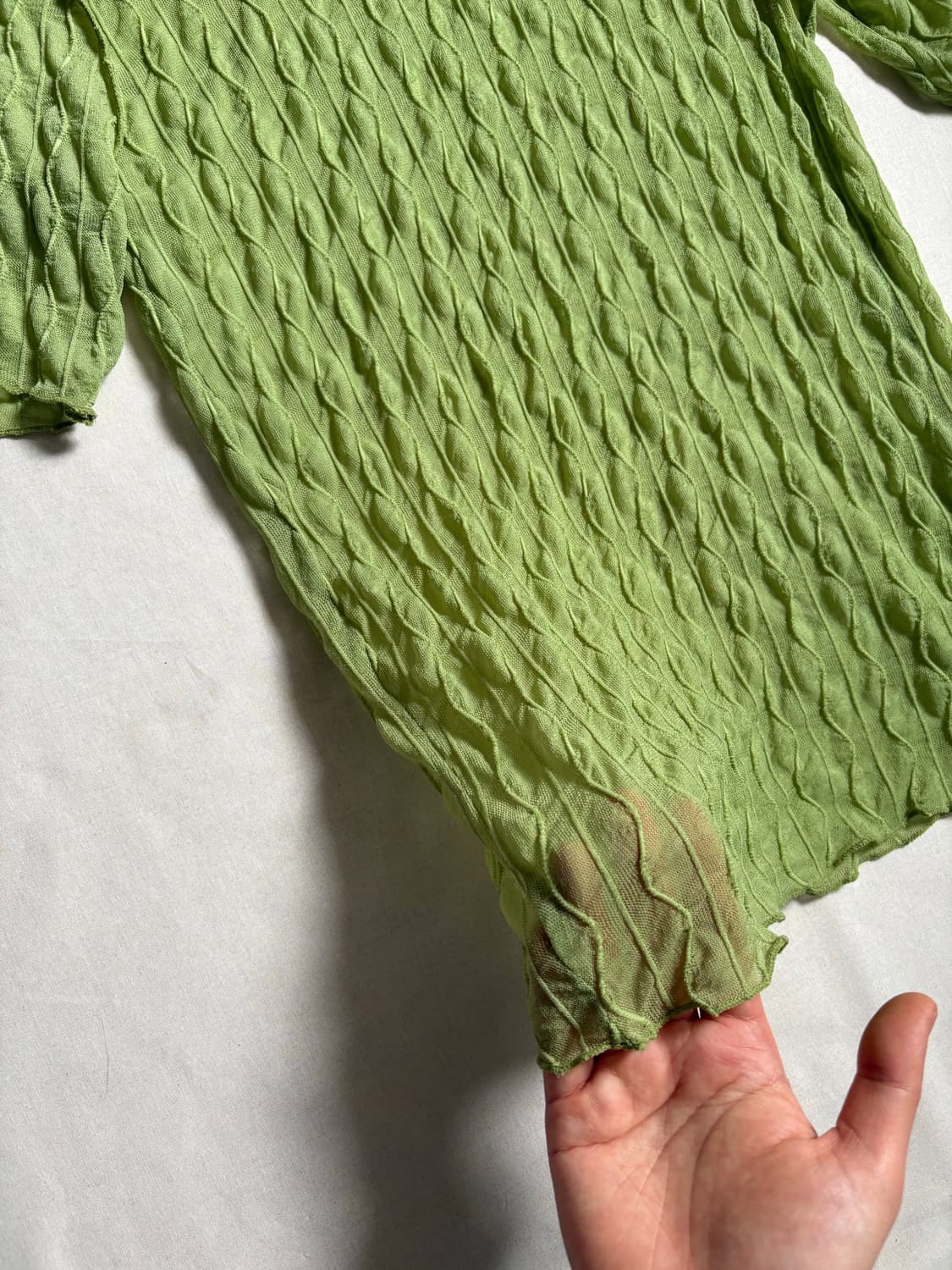 vintage green wave mesh top 상품이미지3