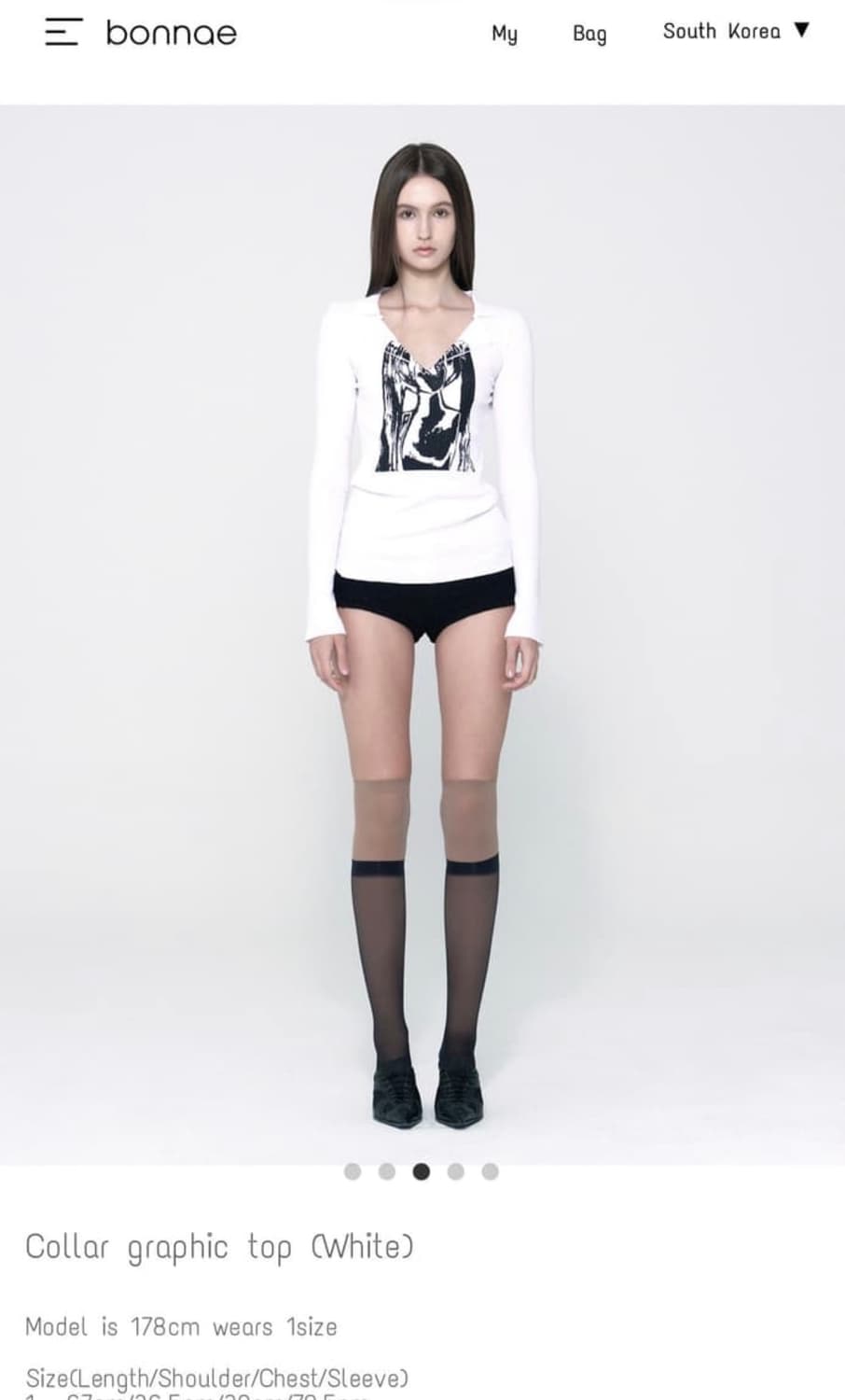 본네 Bonnae 카라 그래픽 탑 화이트 상품이미지2