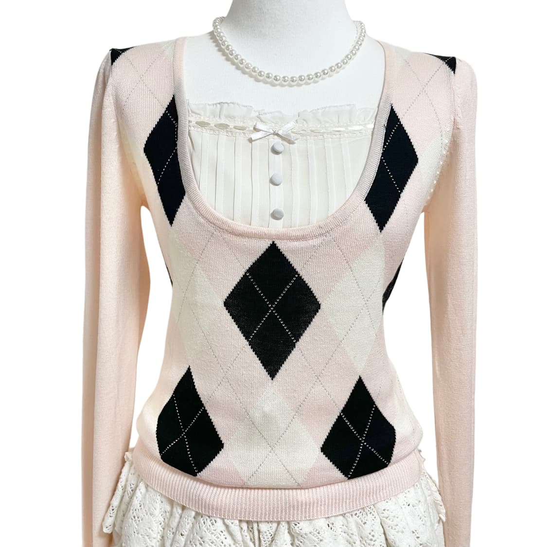 GLACIER 글래시어 핑크 딱붙 아가일로걀탑 히메갸루 갸루 러블리갸루 상품이미지2