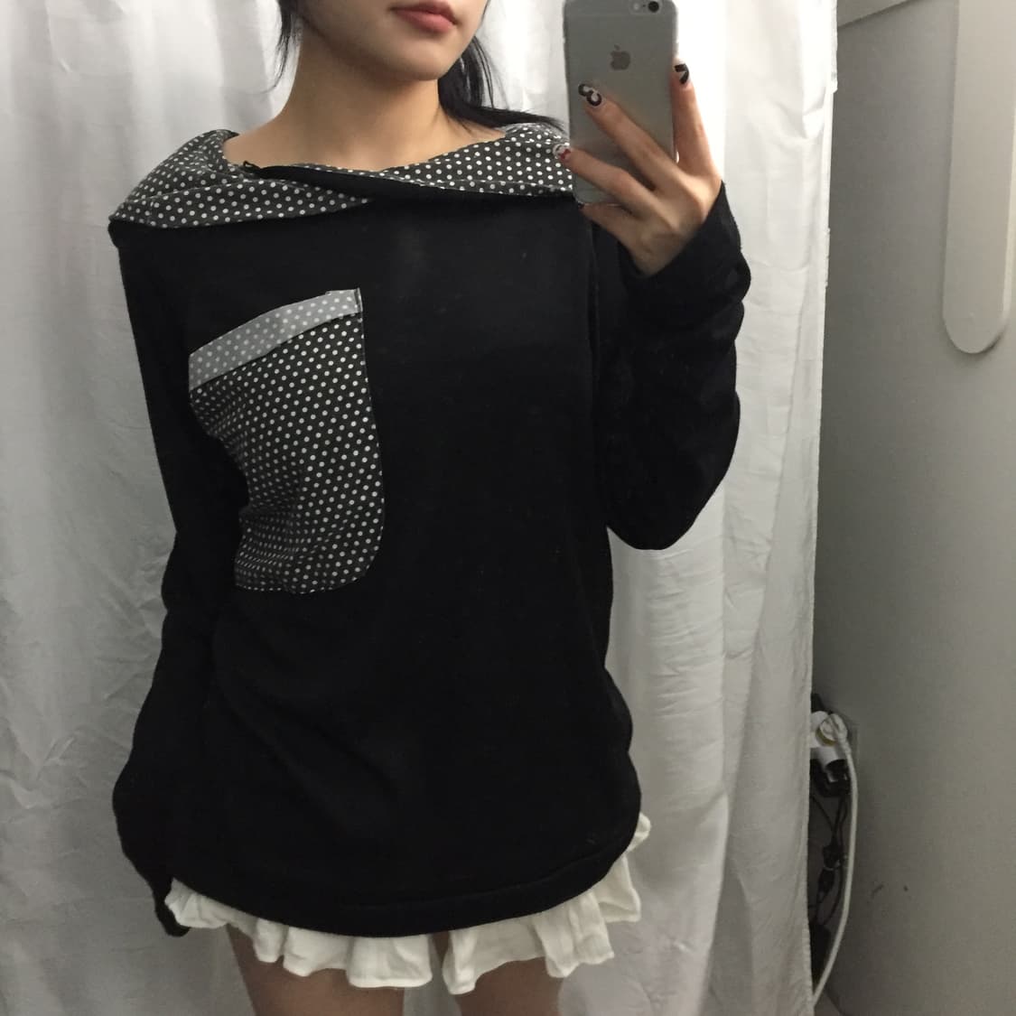 Vintage 모리걸 괴짜 도트 케이프 후드 롱슬리브 상품이미지2