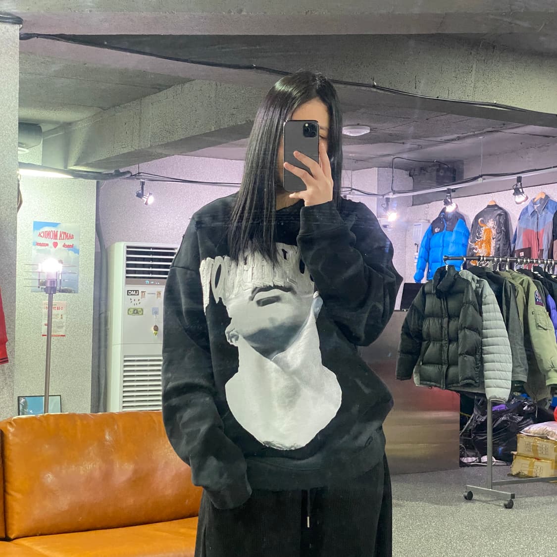 퍼플오브더월드 데미지 오버 블랙 스웨트 셔츠 맨투맨 B3892 상품이미지1