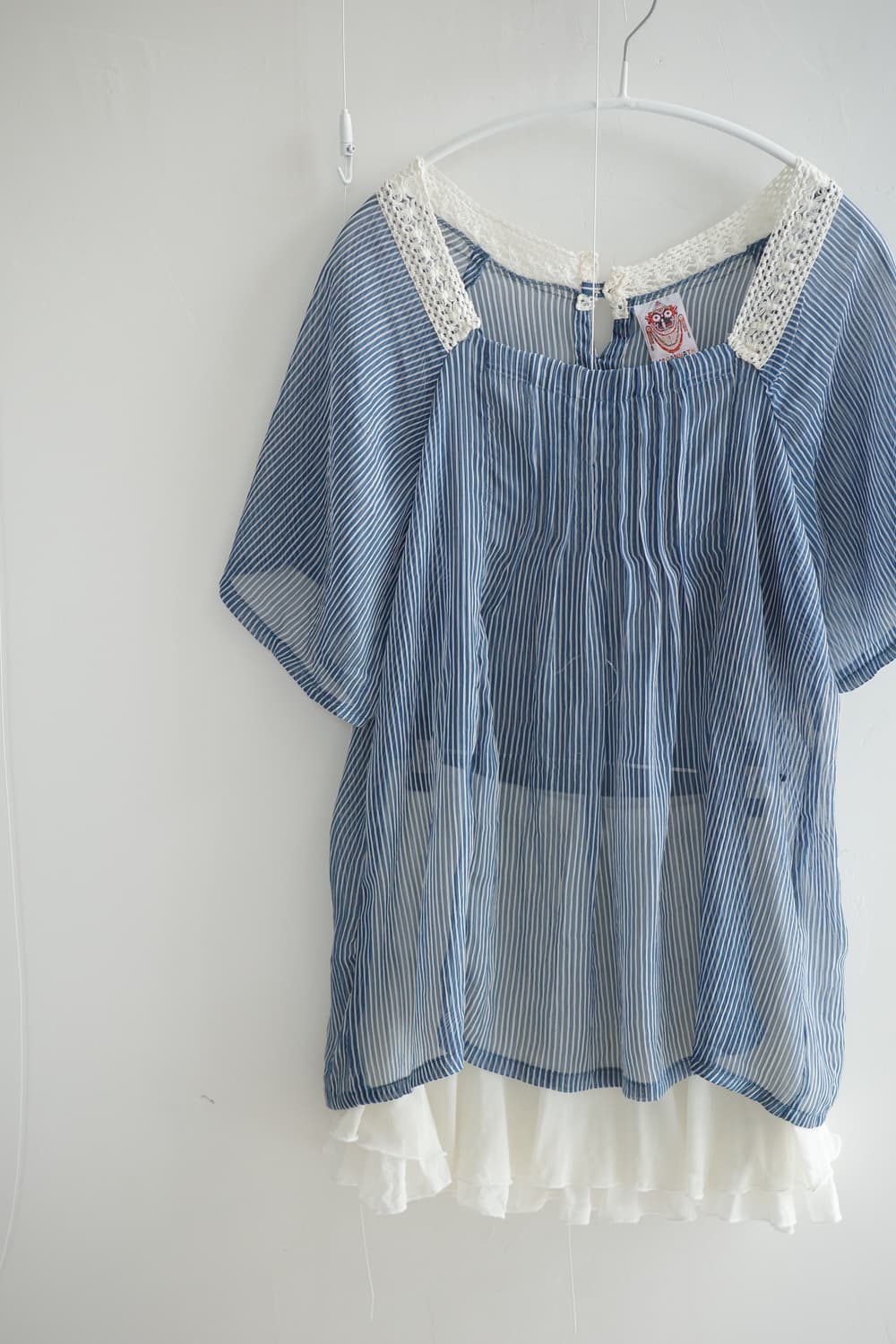 Romantic crochet blue striped blouse 상품이미지3