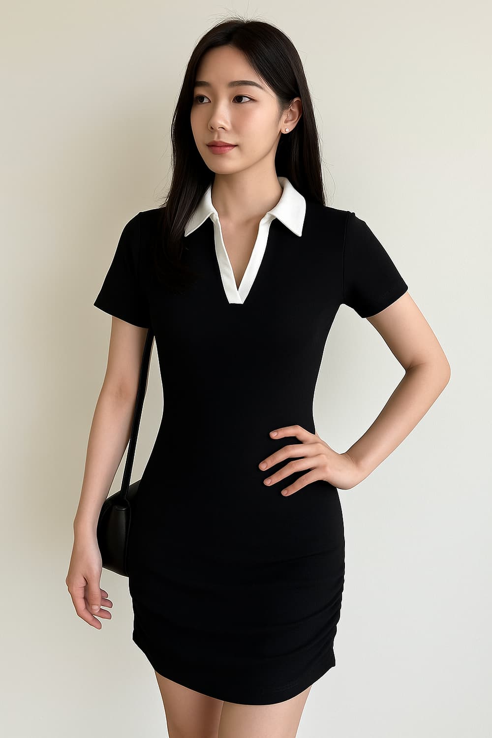 Cos 감성 흰검 배색 카라 미니원피스S 상품이미지1