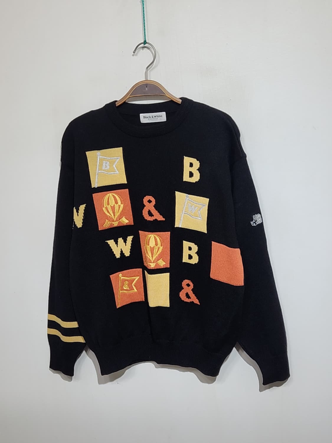 (L) 블랙앤화이트 니트 블랙 빅로고 골프웨어 스웨터  상품이미지1