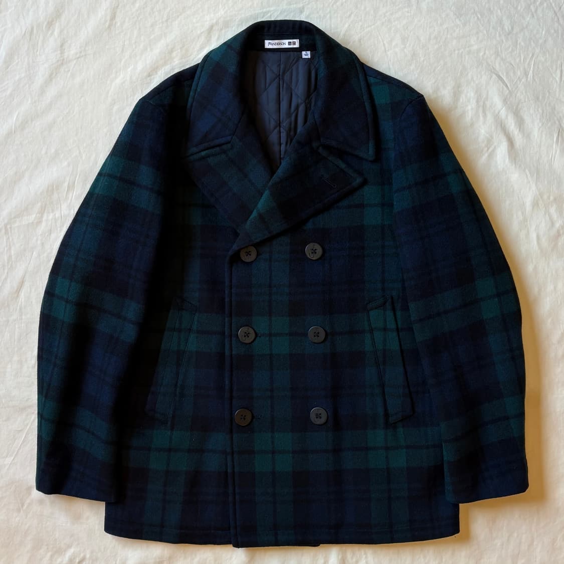 [L] JW 앤더슨 & 유니클로 블랙와치 타탄 체크 울 피코트 상품이미지1