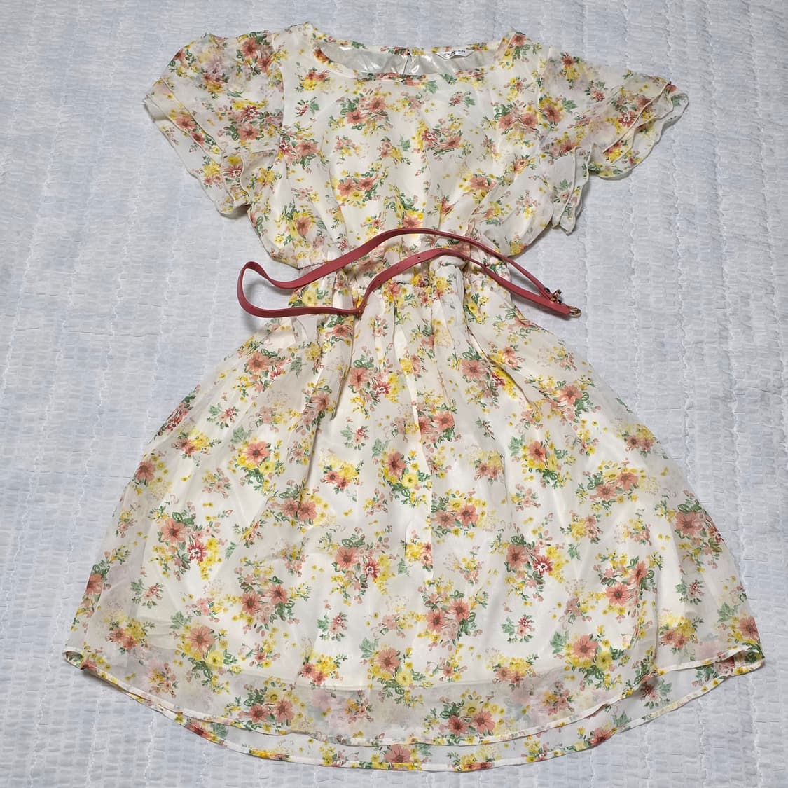 Glacier 모리걸 꽃무늬 셔링원피스+벨트 세트 상품이미지1