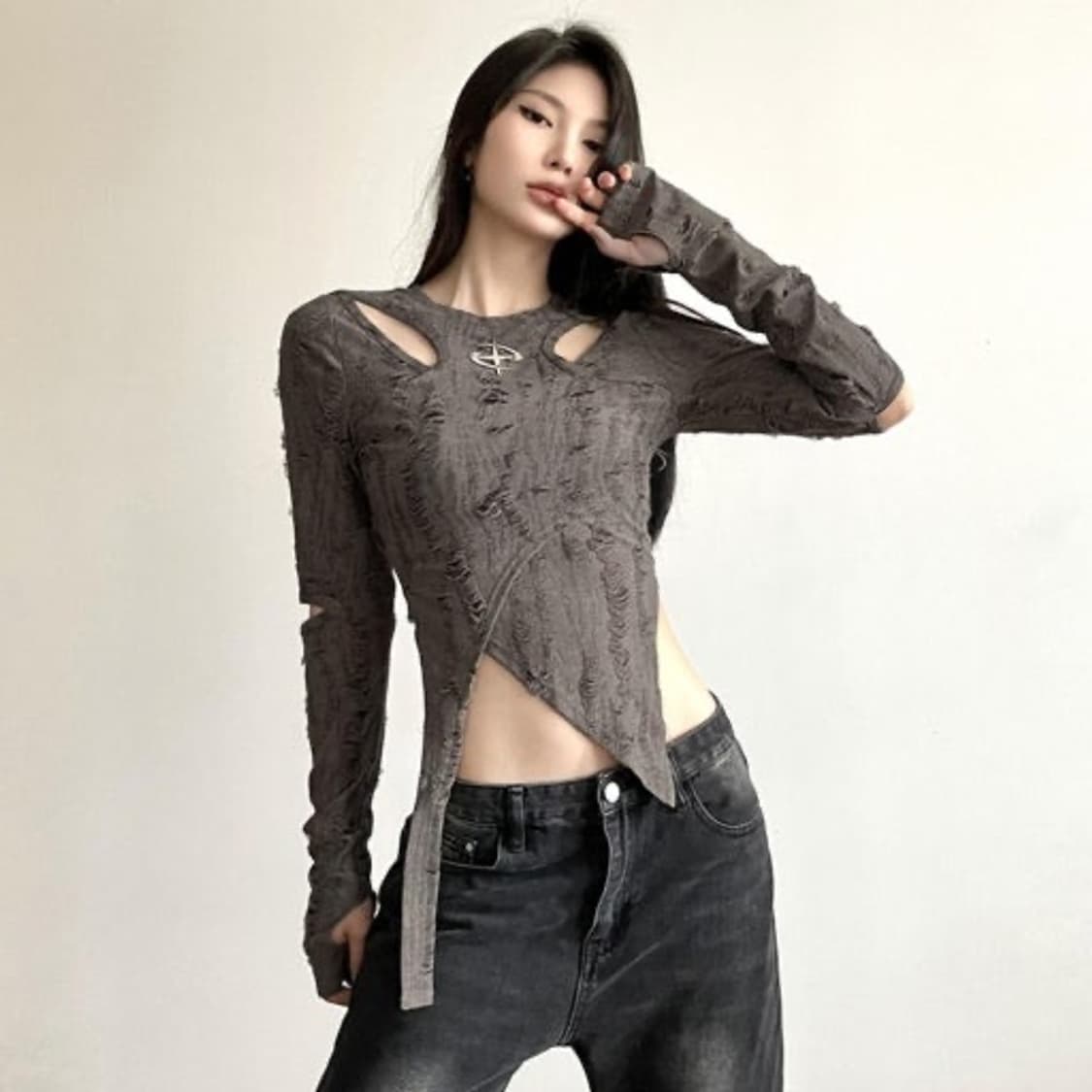 Coew july 유니크 크롭 티셔츠 / 블라우스  상품이미지1