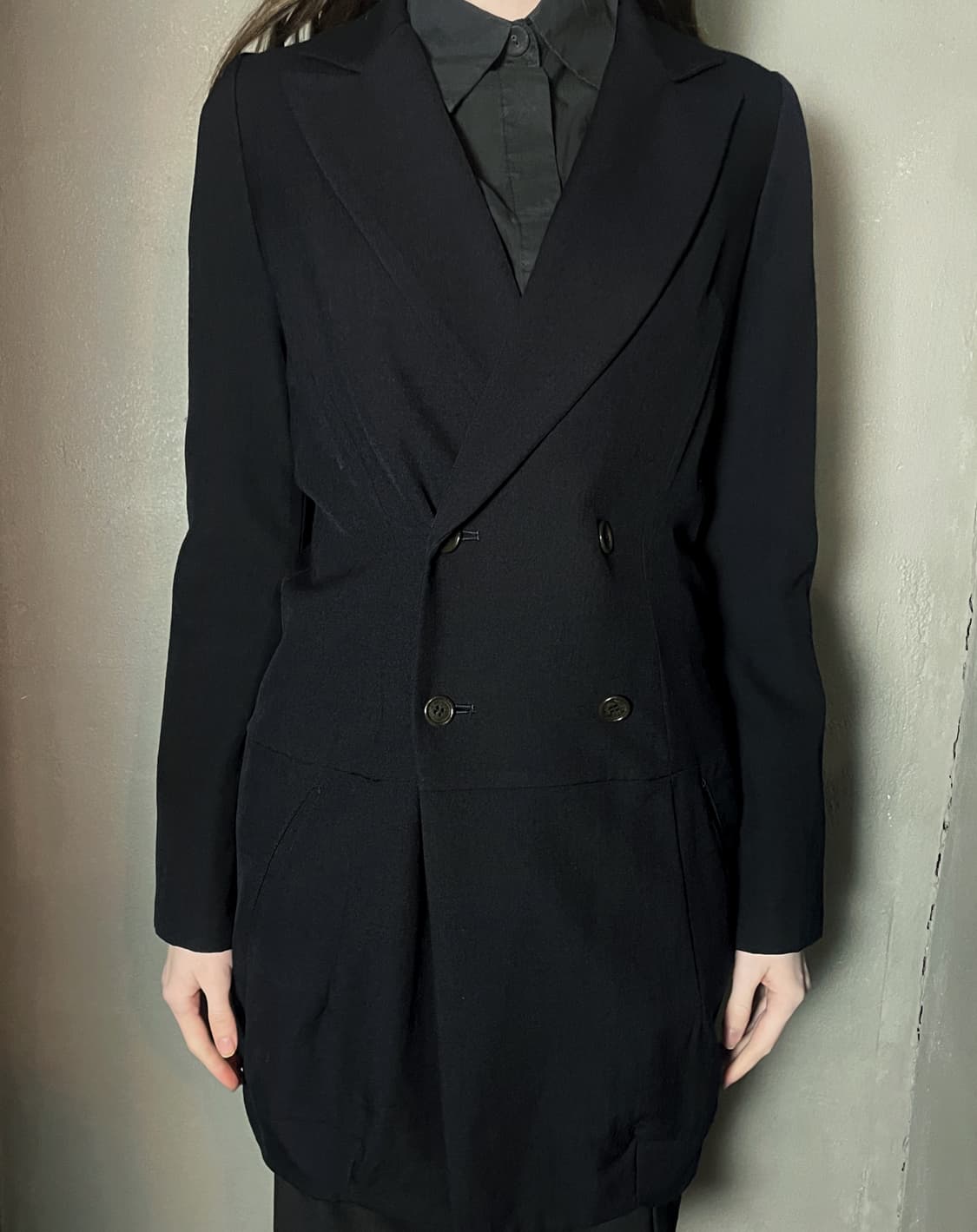 주카 비대칭 절개 코트 상품이미지2