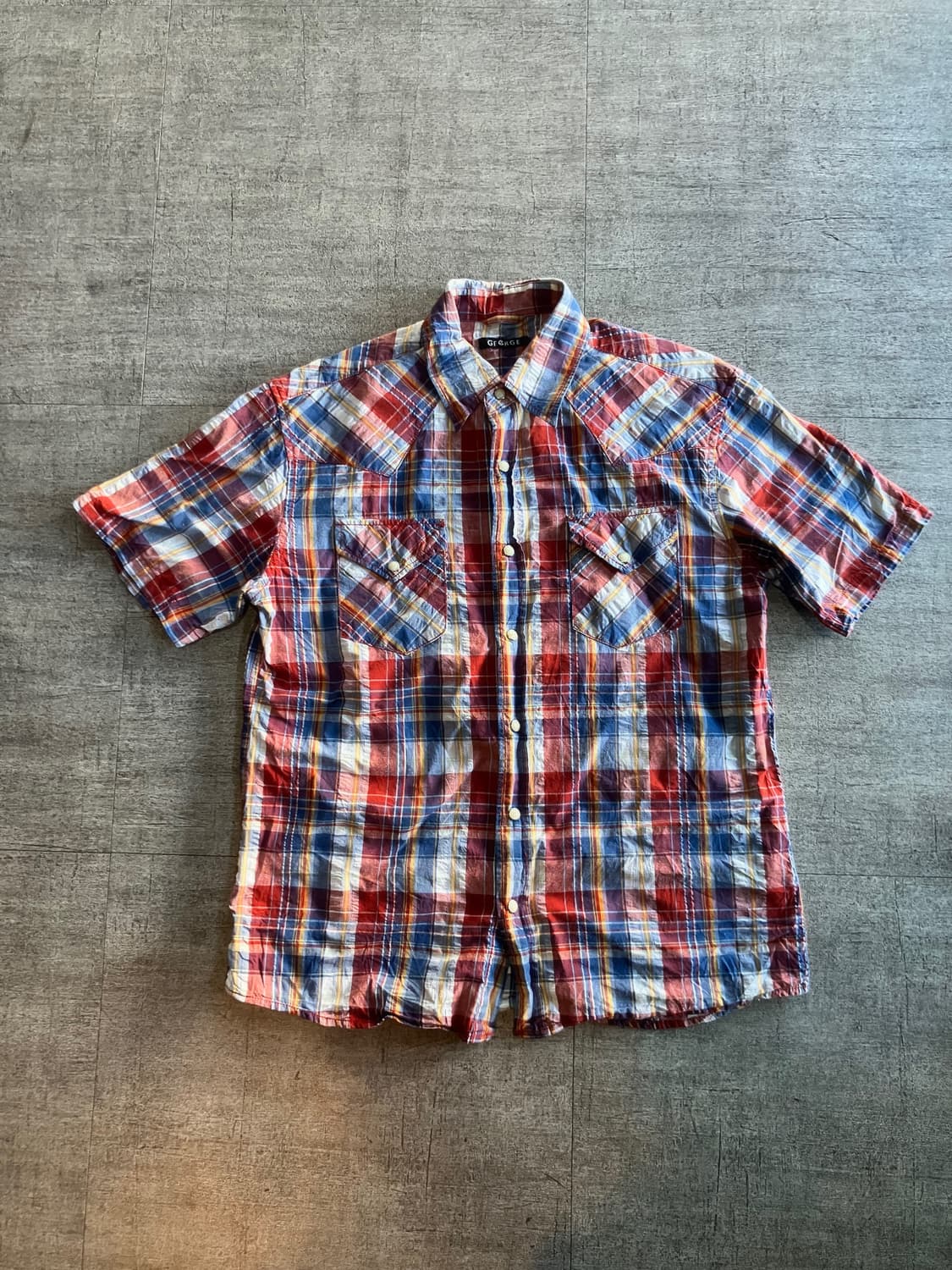 일본빈티지 Gegrge 올드스쿨아메카지 너드남혁오 타탄체크 웨스턴반팔셔츠 상품이미지1