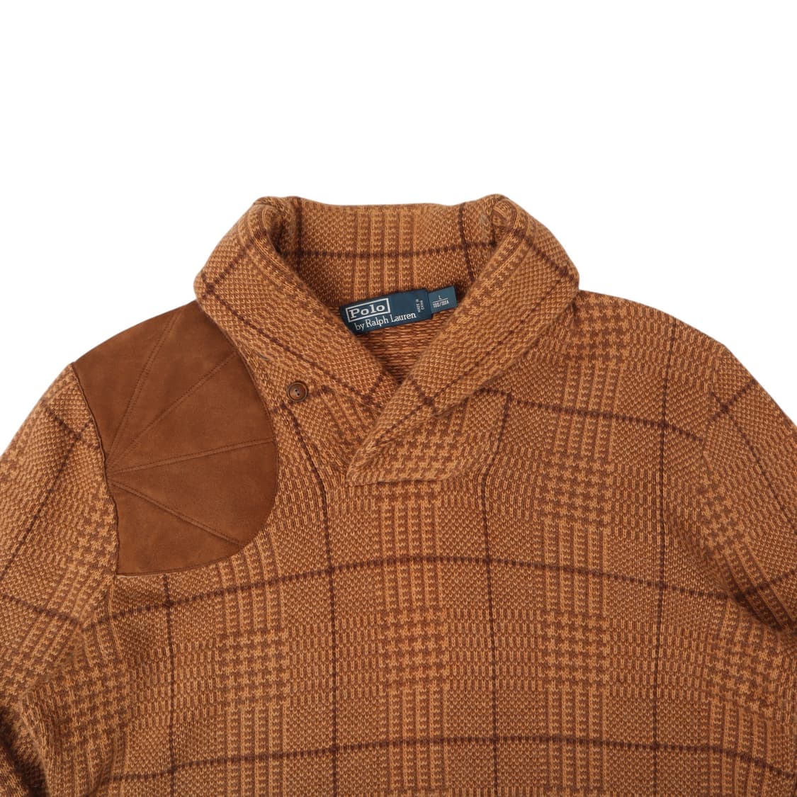폴로 랄프로렌 카멜 체크 스웨이드패치 숄카라 니트 상품이미지2