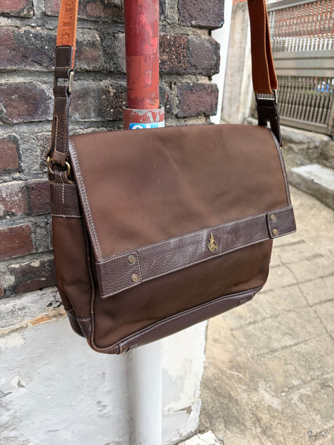 Beanpole 브라운 캔버스 레더 믹스 메신저백 상품이미지2