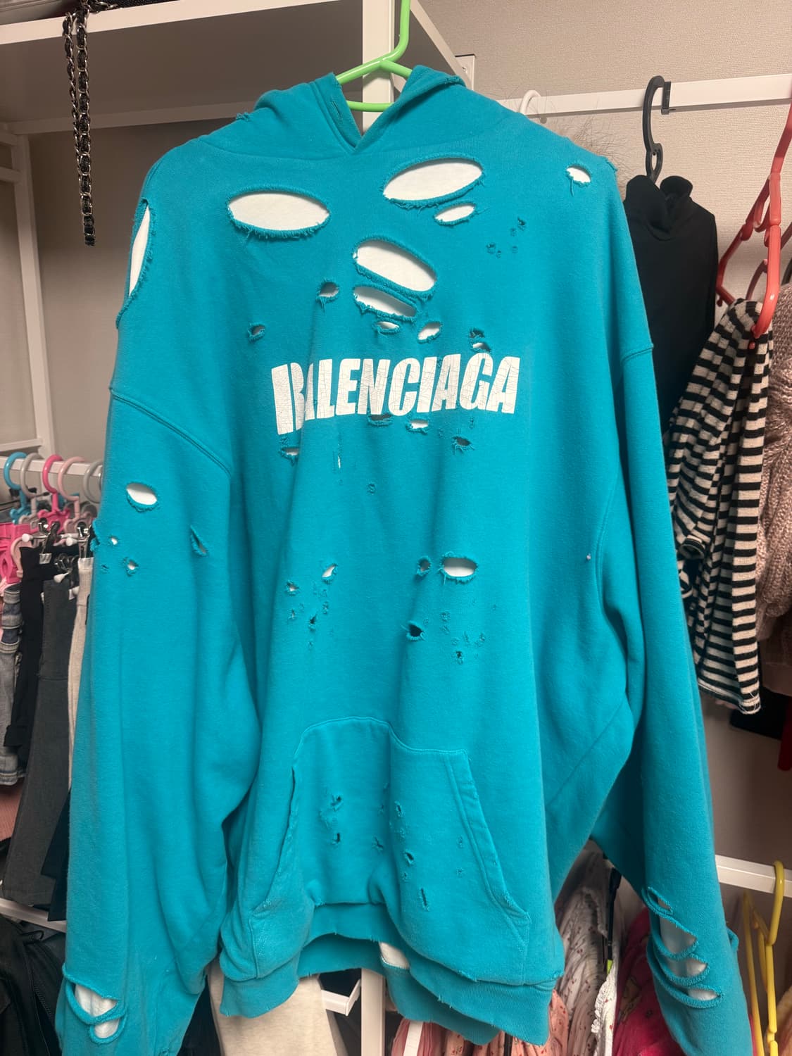 발렌시아가 캡스 디스트로이드 후드티 민트 상품이미지1