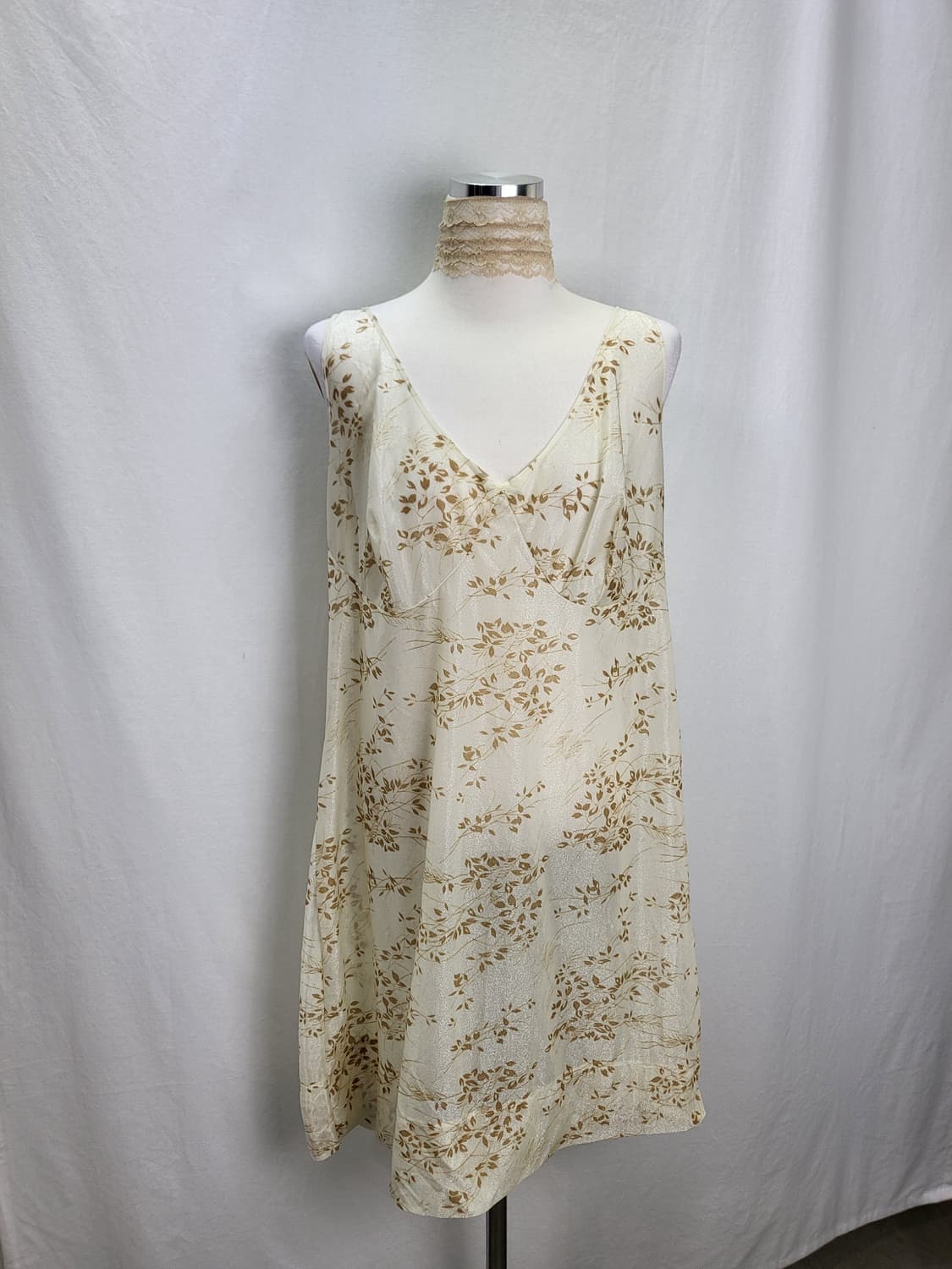 빈티지 아이보리 실키 리프패턴 슬립 원피스 상품이미지2