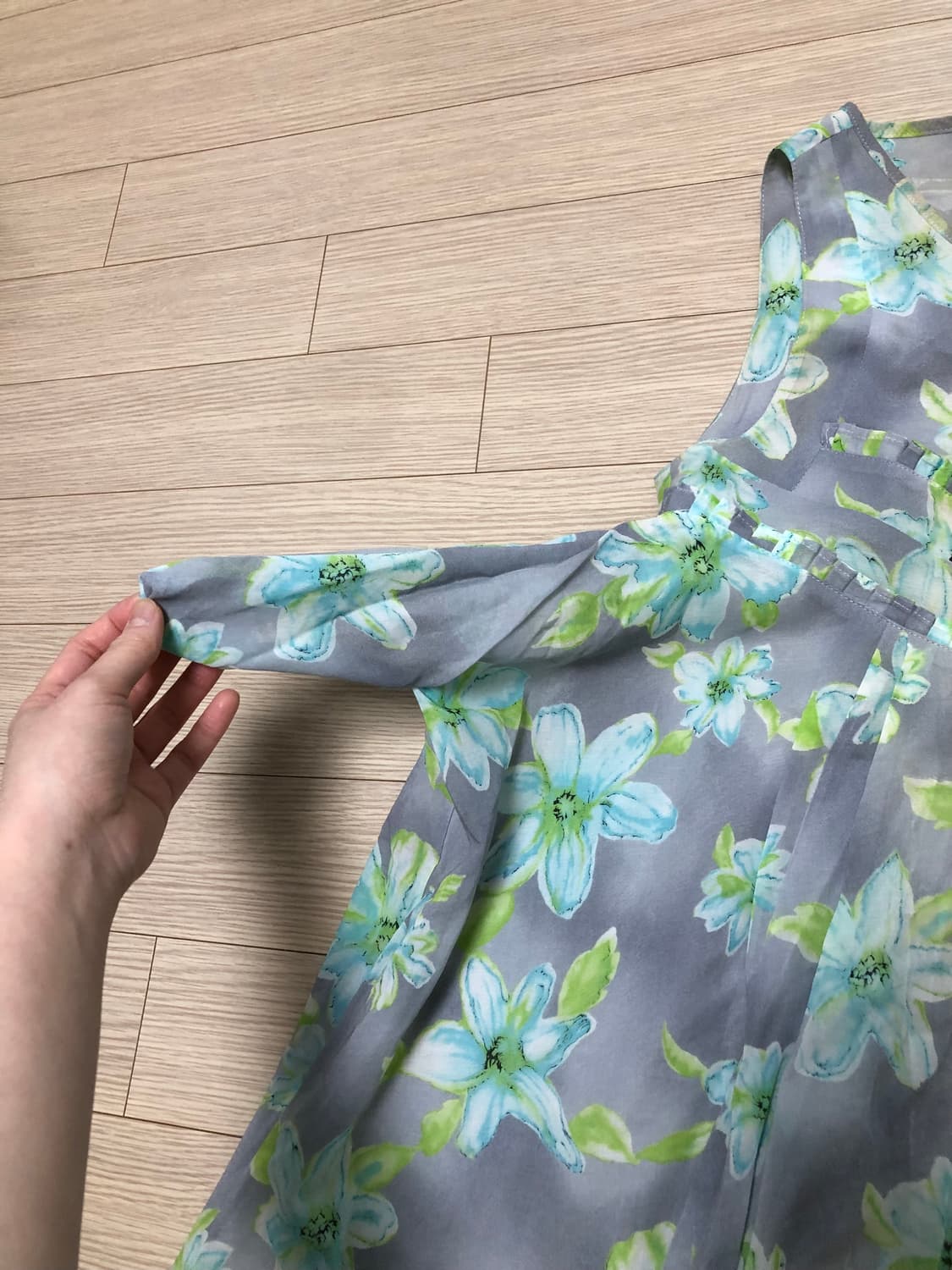 핀턱 프릴 민트 플로럴 꽃 나시 원피스 상품이미지6