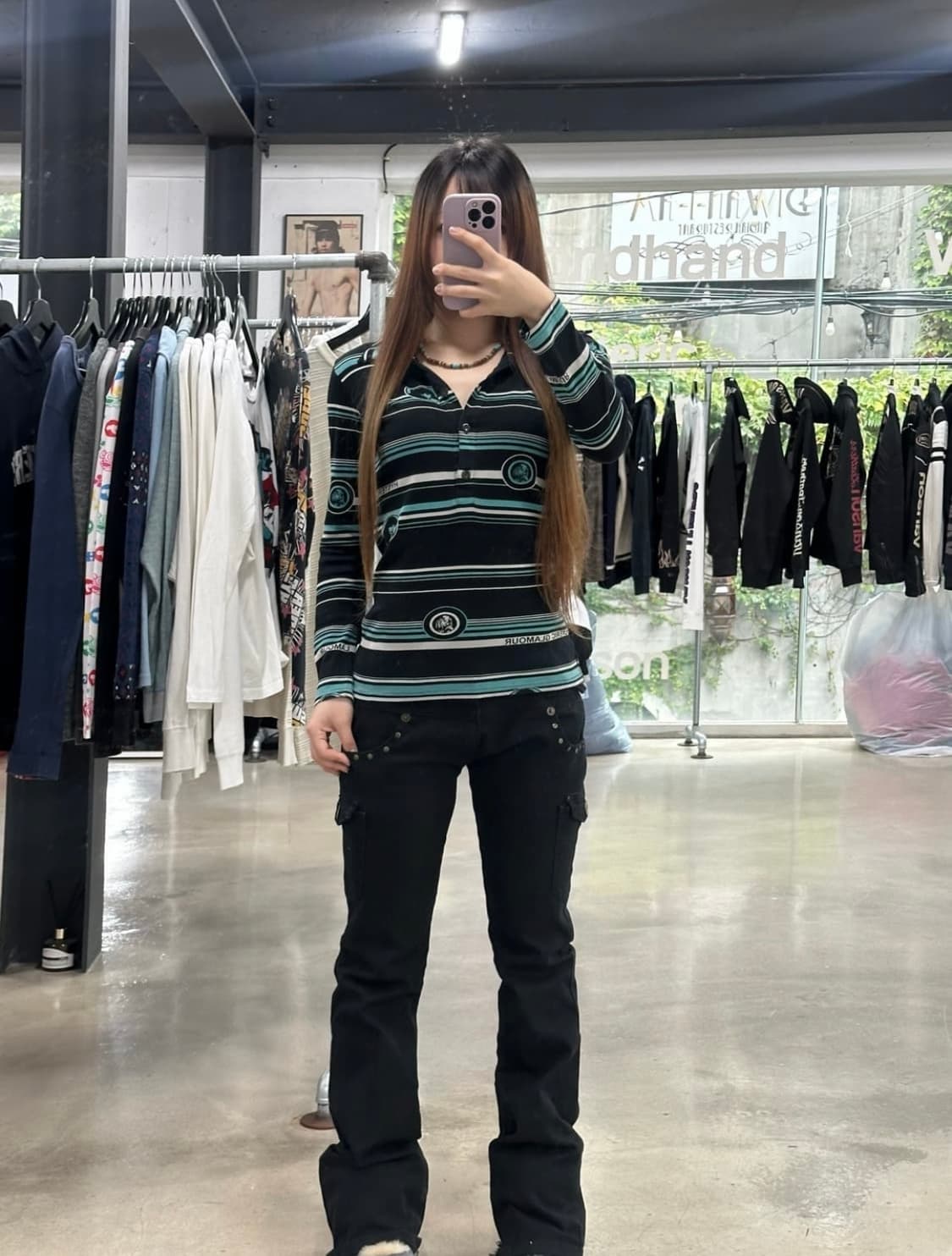 히스테릭글래머 히스걸 스트라이프 pk 버튼롱슬리브 상품이미지3