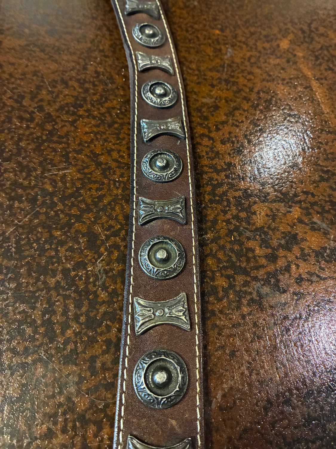 28-34) 웨스턴 버클 스터드 레더 벨트 브라운 상품이미지4