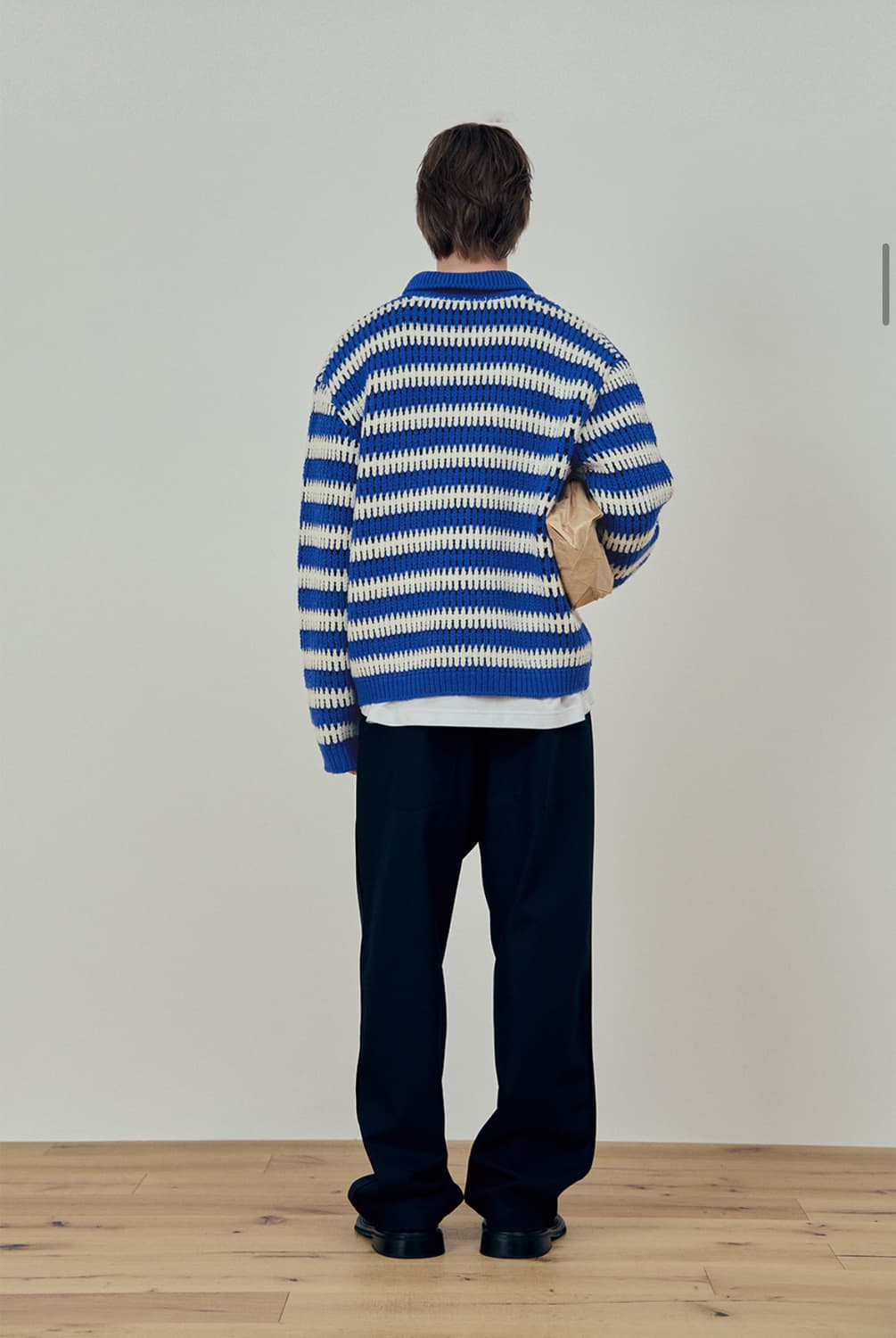 에스티유 스트라이프 카라 집업 스웨터 블루 (새상품) 상품이미지3