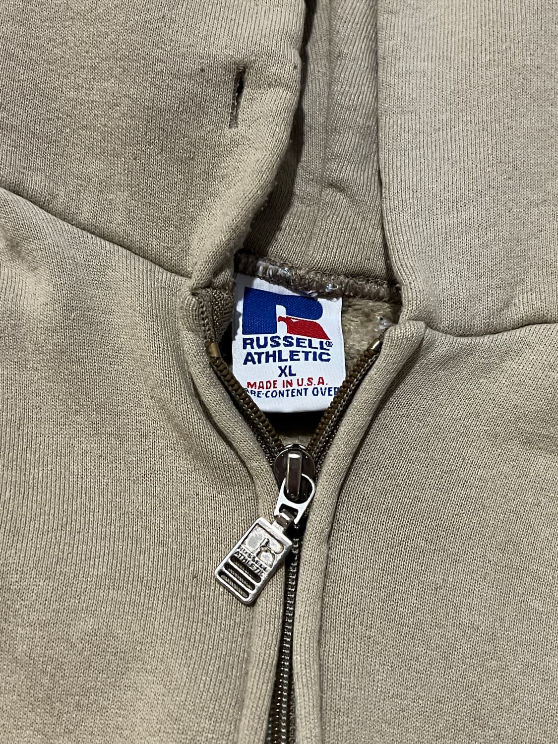 90s USA 러셀 빈티지 후드집업 탄 XL 상품이미지5