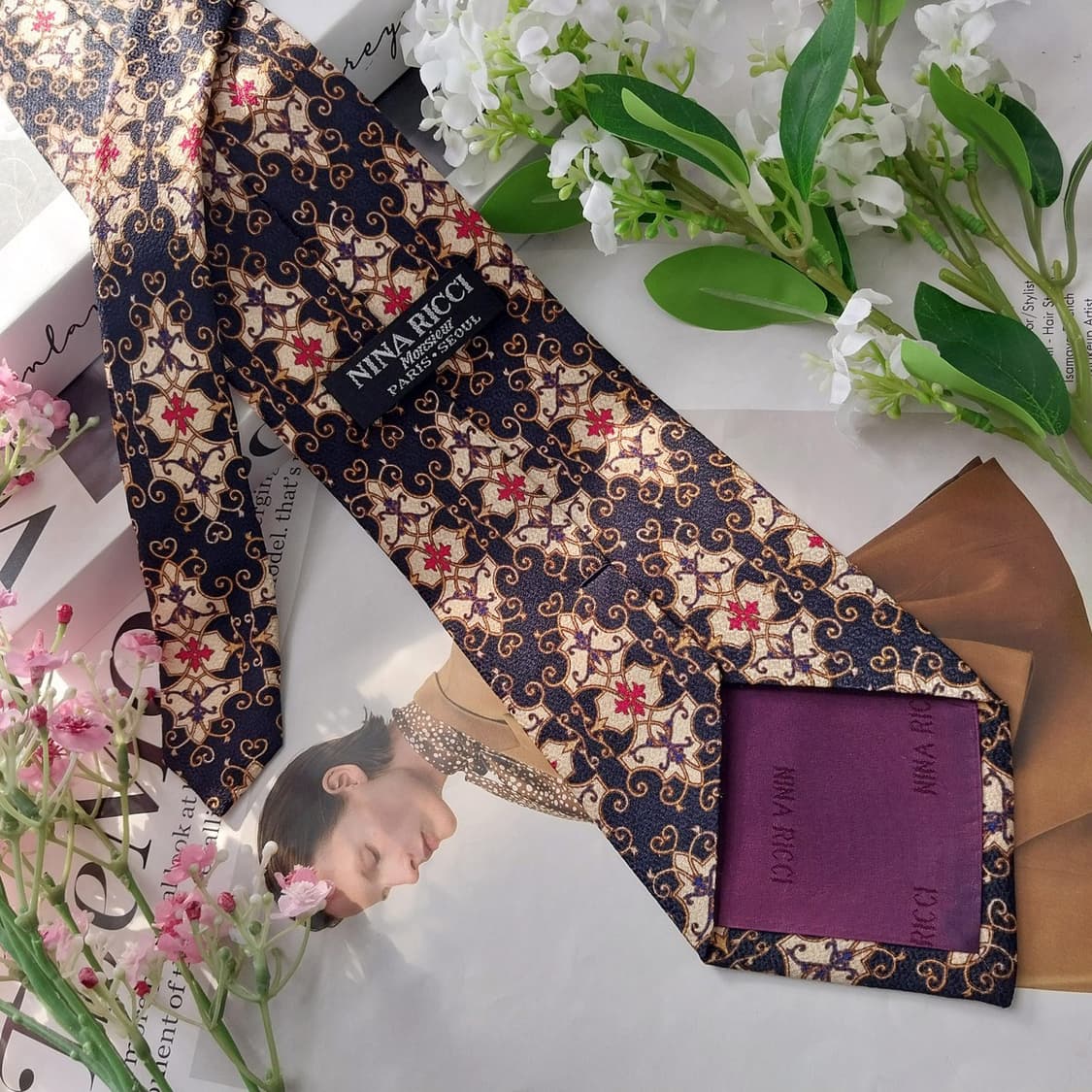 니나리치 실크 네이비 패턴 넥타이 9.6cm A+등급 K1990 상품이미지5