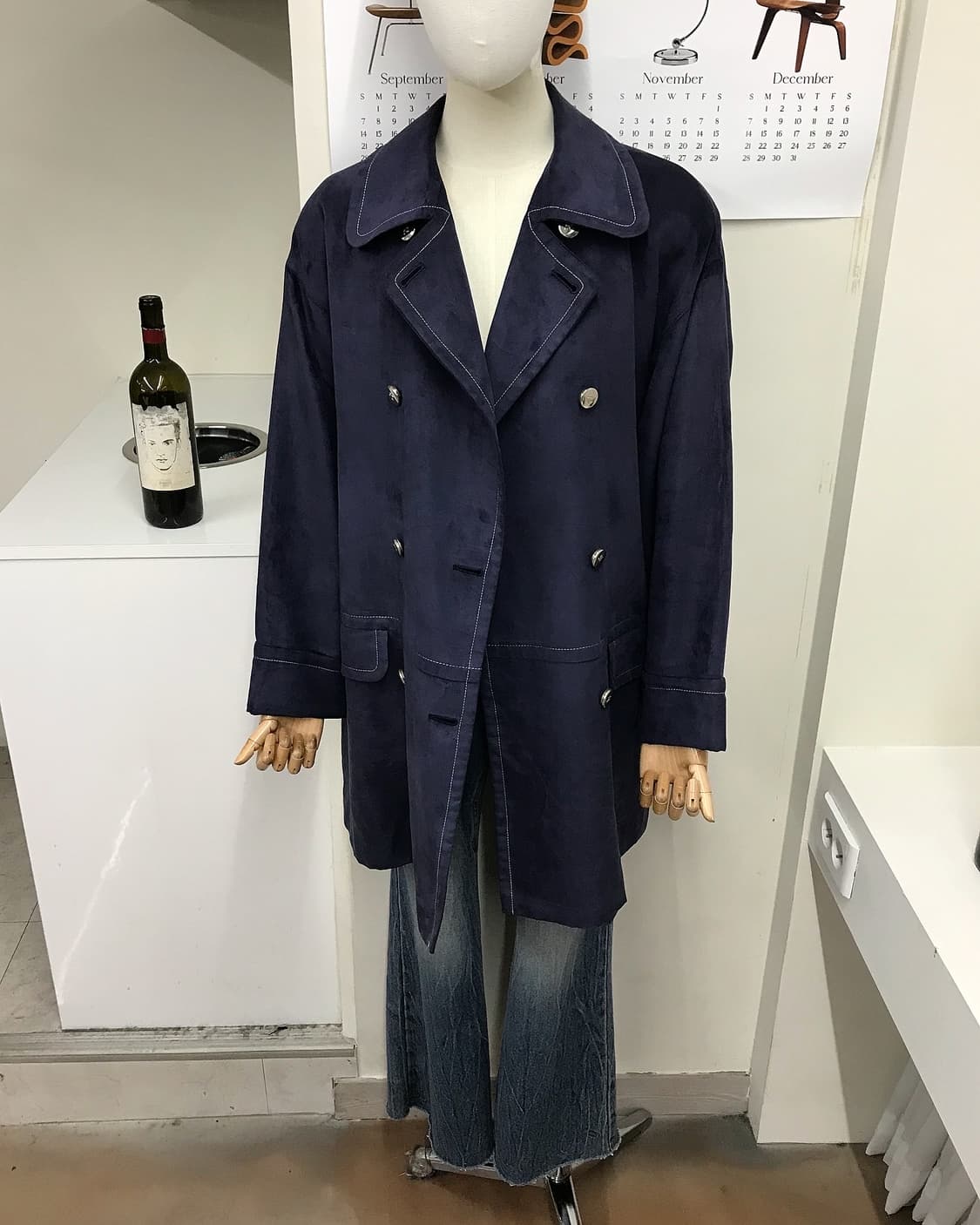 꾸레쥬 은장 로고 벨벳 더블 코트 상품이미지6