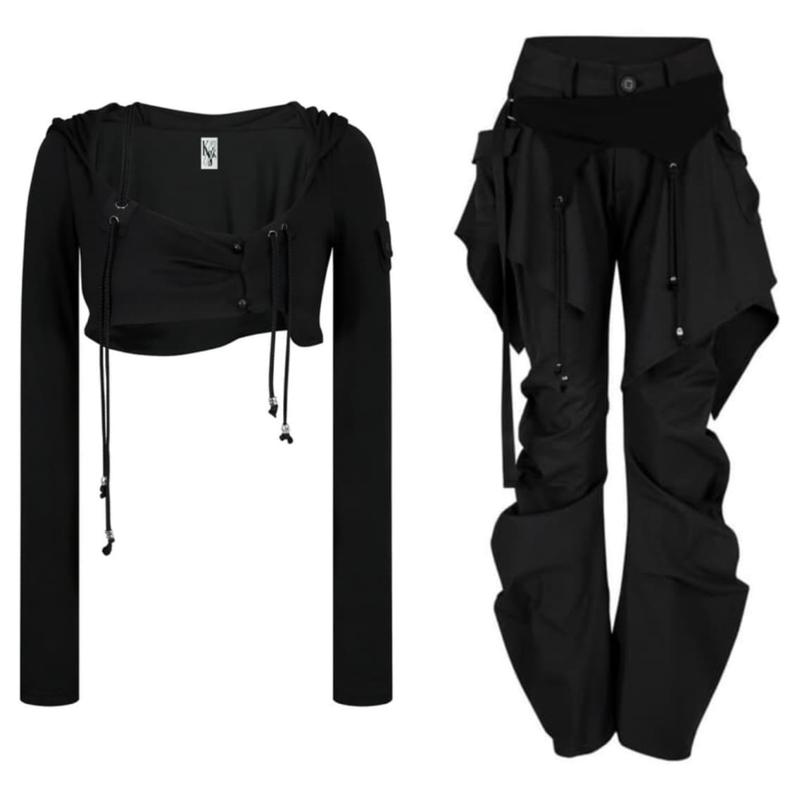 SET) 카시코 kashiko 볼레로 가디건 + 레이어드 스트랩 팬츠 상품이미지1