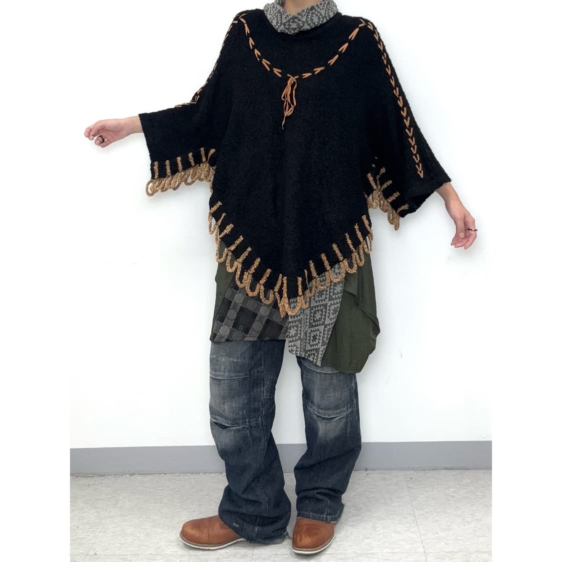 빈티지 히피 블랙 케이프 망토 판쵸 상품이미지1