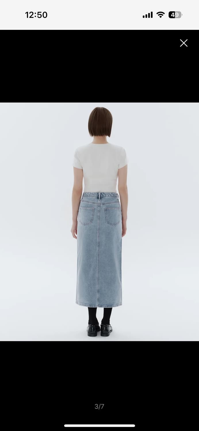 무신사스탠다드우먼 우먼즈 프론트 슬릿 데님 롱 스커트라이트 인디고 xs 상품이미지3