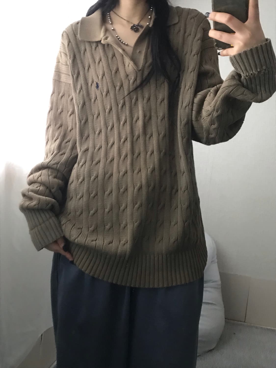 폴로 카키브라운 케이블 니트 상품이미지5