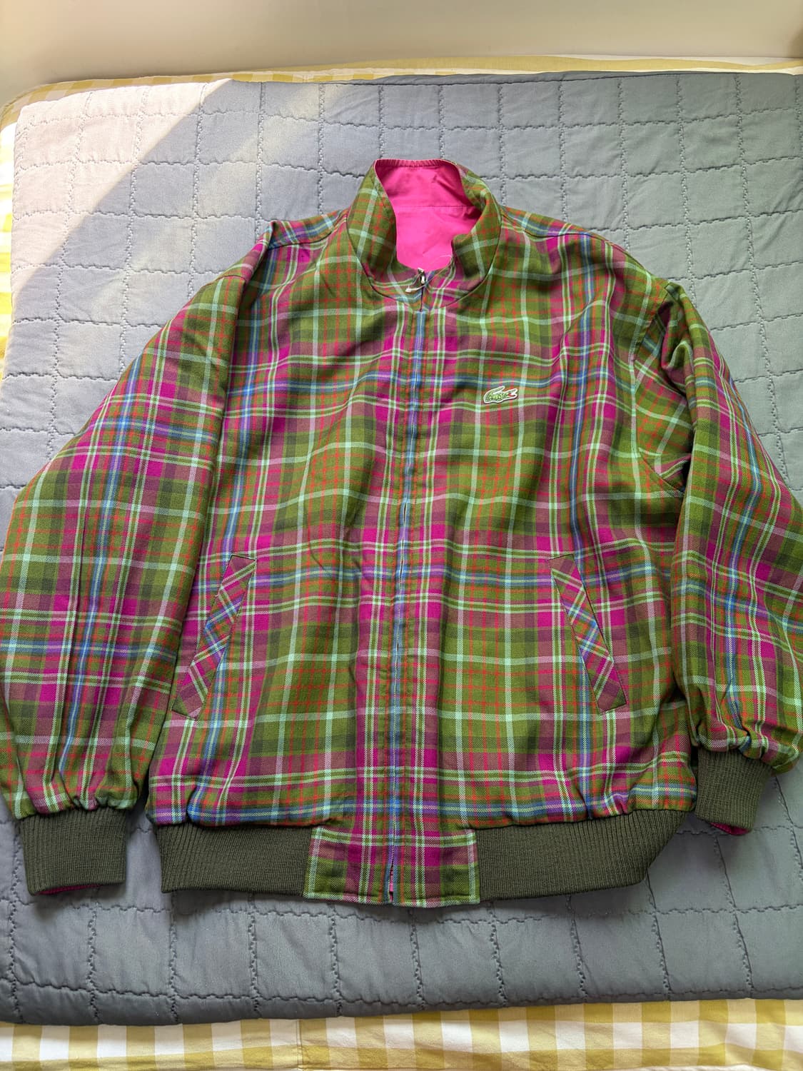 [M] 라코스테 리버서블 체크 블루종 자켓 핑크 상품이미지8