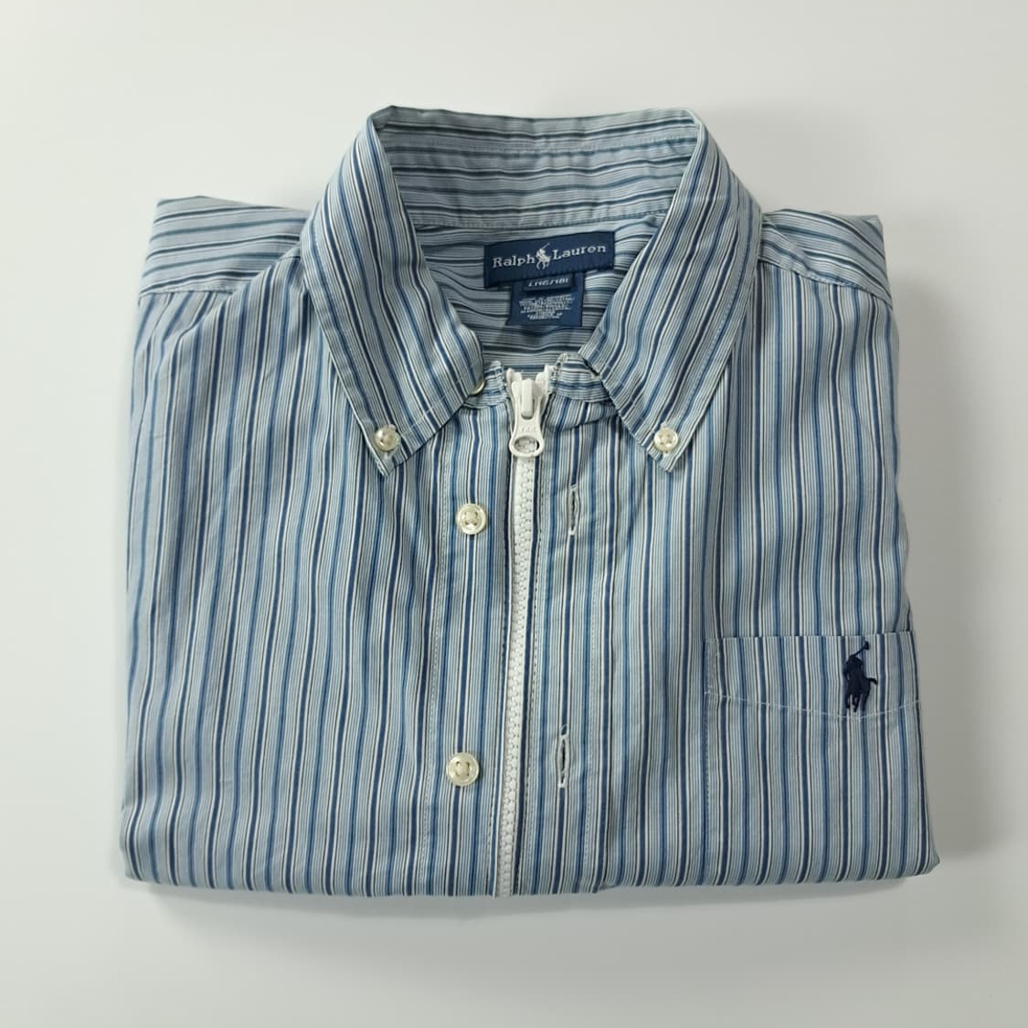 CK158 FREE 폴로 90s 블루 스트라이프 크롭 셔츠 상품이미지6